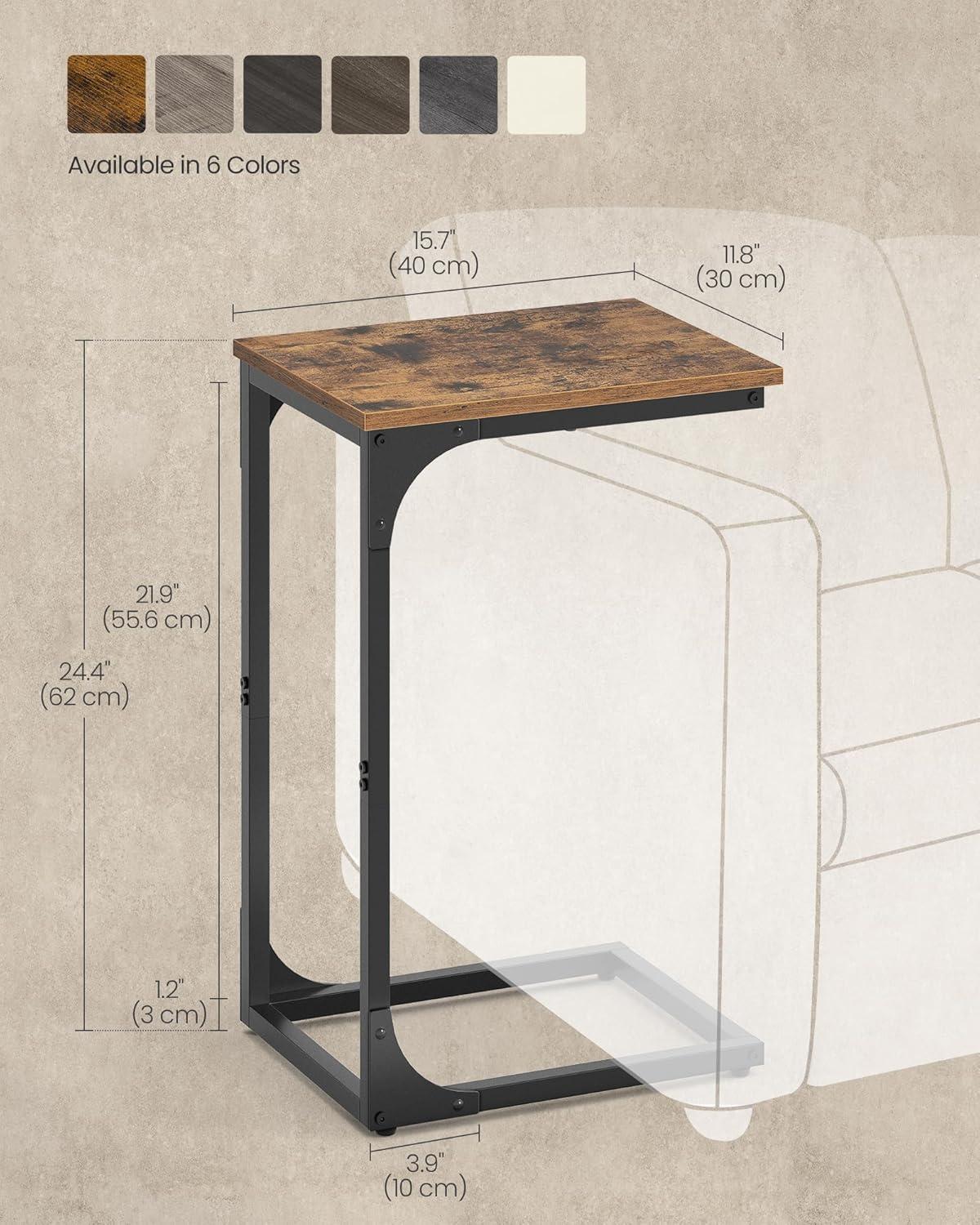 VASAGLE C-Shaped End Table, Small Side Table for Couch, Sofa Table with Metal Frame for Living Room, Bedroom, Bedside, Rustic Brown and Black ULET350B01