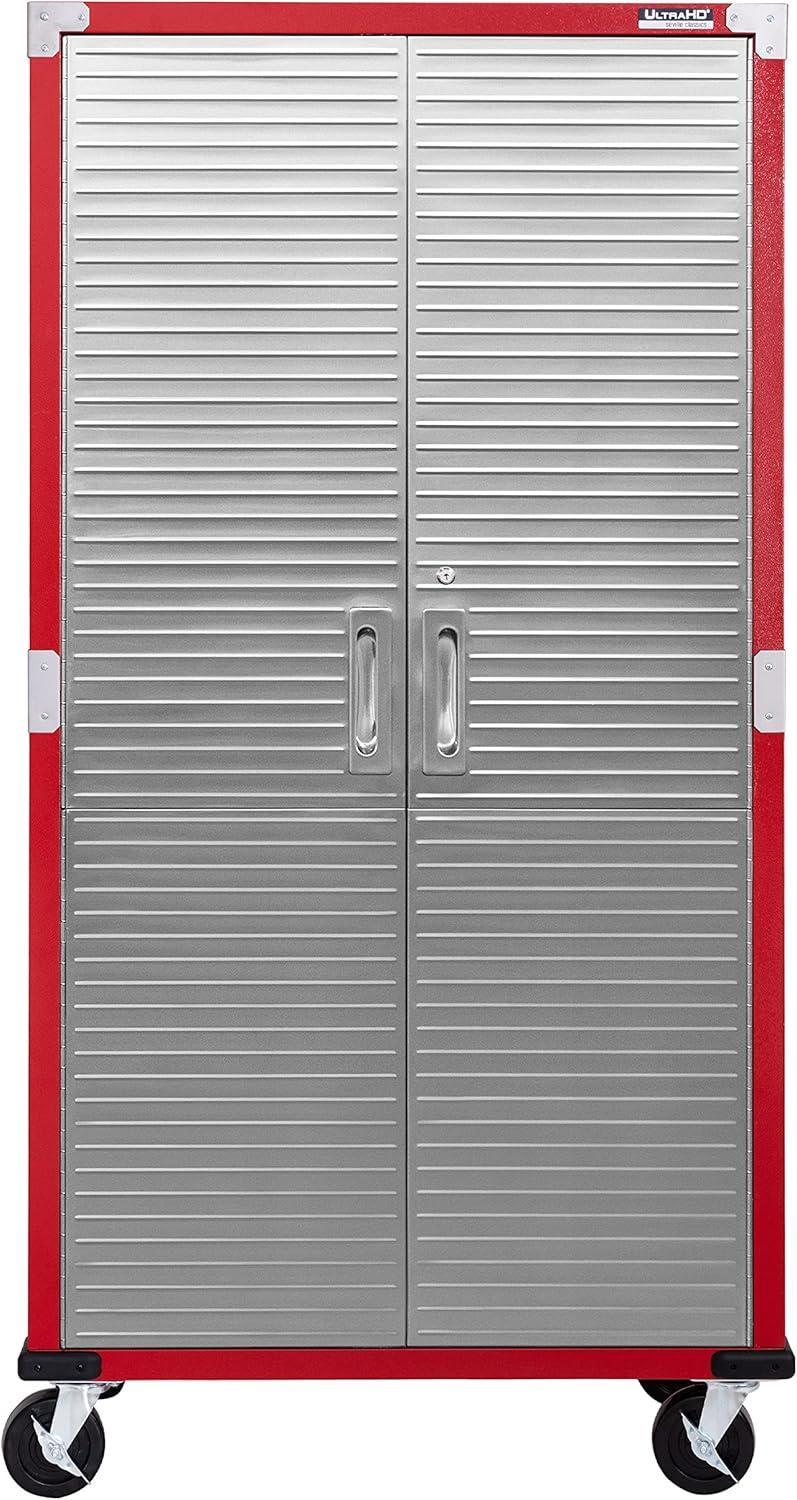 Seville Classics UltraHD Steel Body Lockable Storage Filing Cabinet Organizer Locker Shelving Unit 36" W x 18" D x 72" H, Red