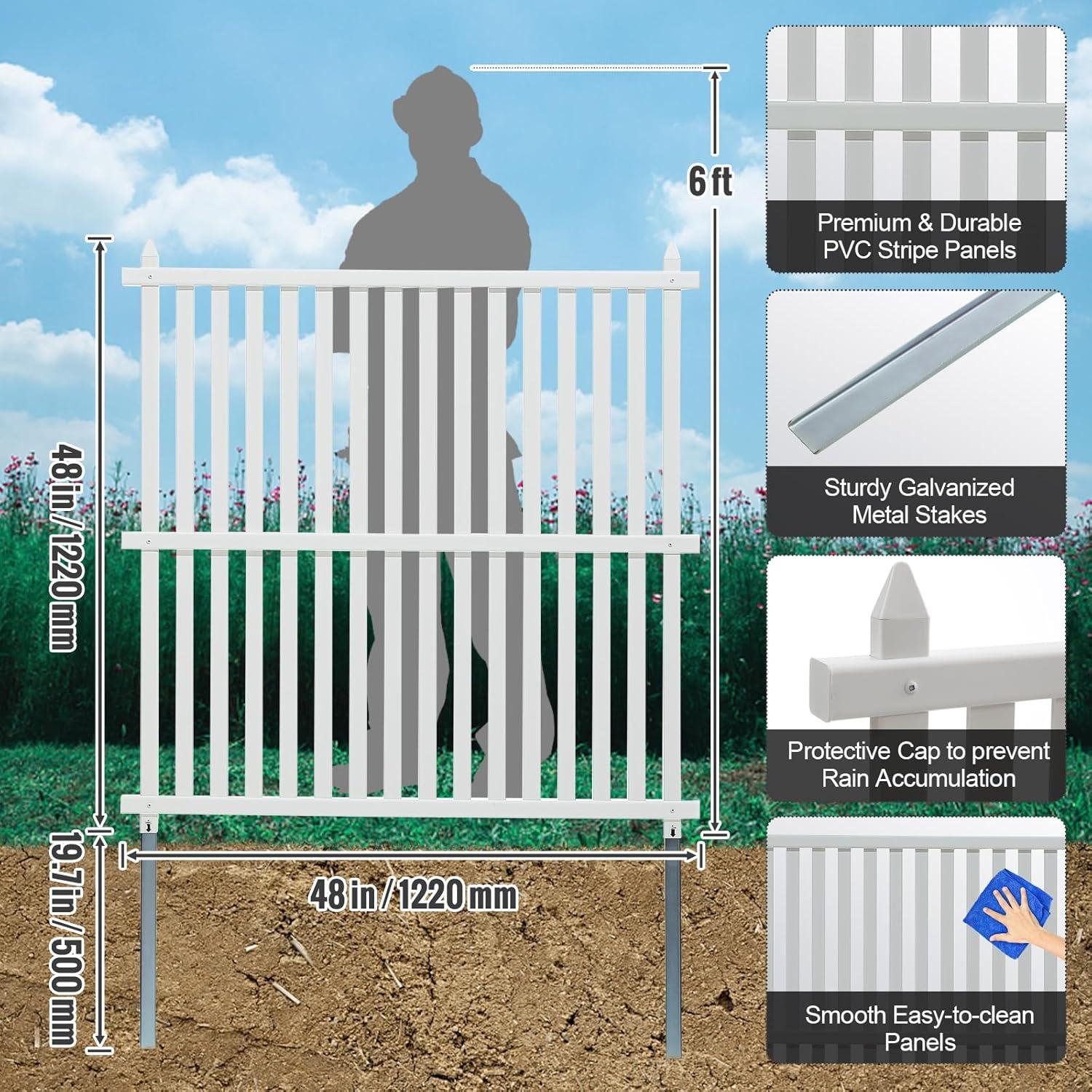 48 x 48 in. White Vinyl Privacy Fence Panels with Galvanized Stakes