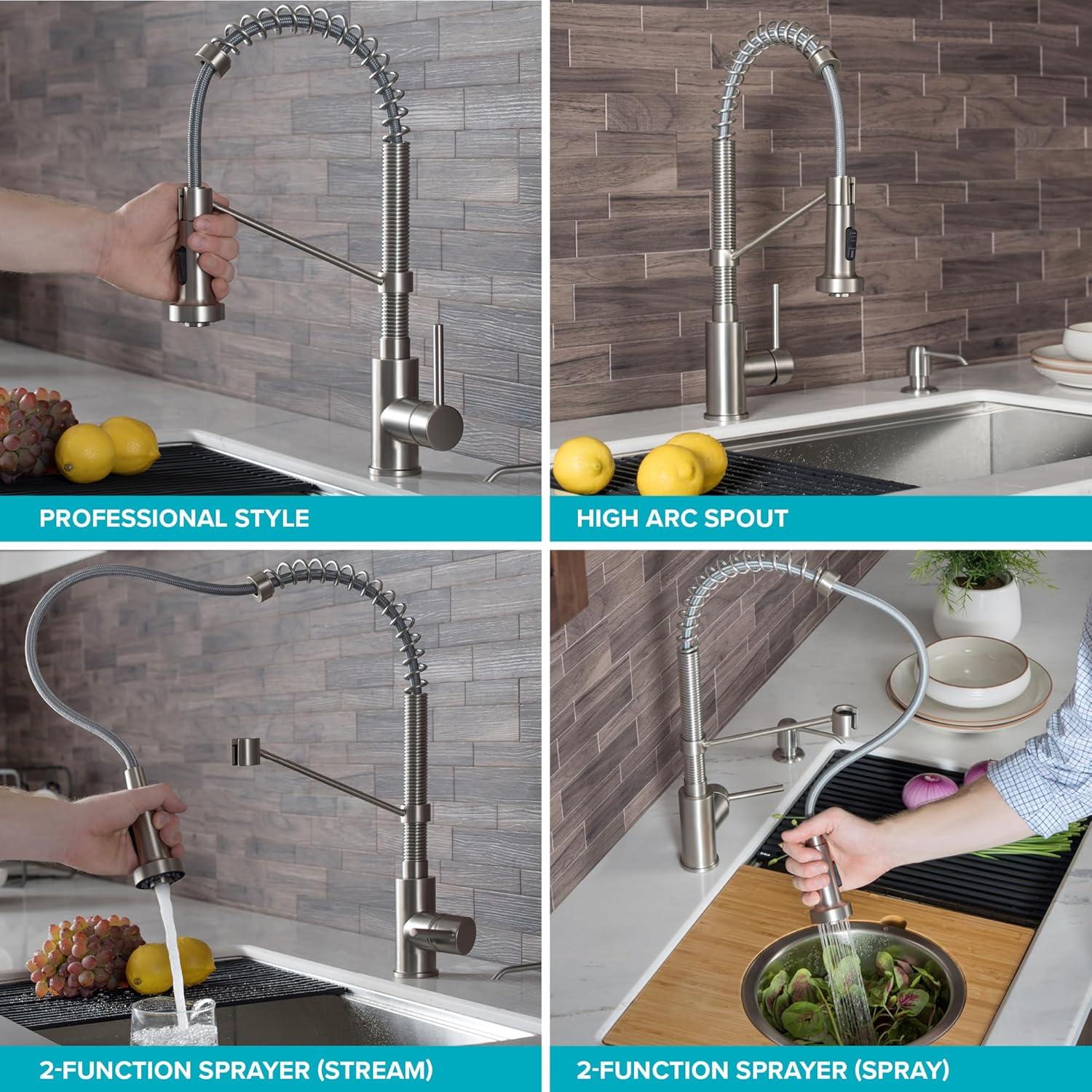KRAUS Bolden Commercial Style 2-Function Single Handle Pull Down Kitchen Faucet with Soap Dispenser