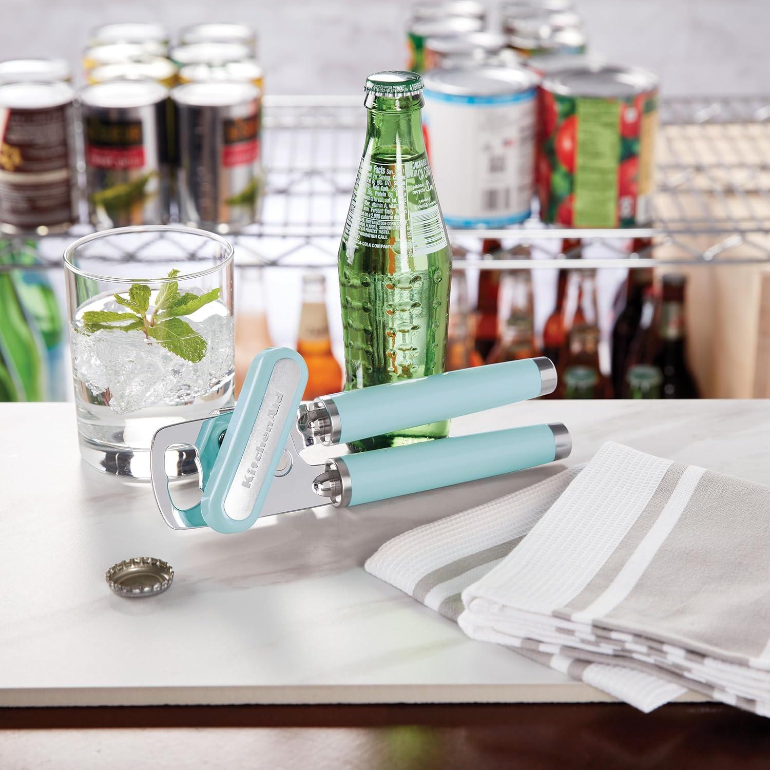 Aqua Stainless Steel Manual Can and Bottle Opener with Ergonomic Handle