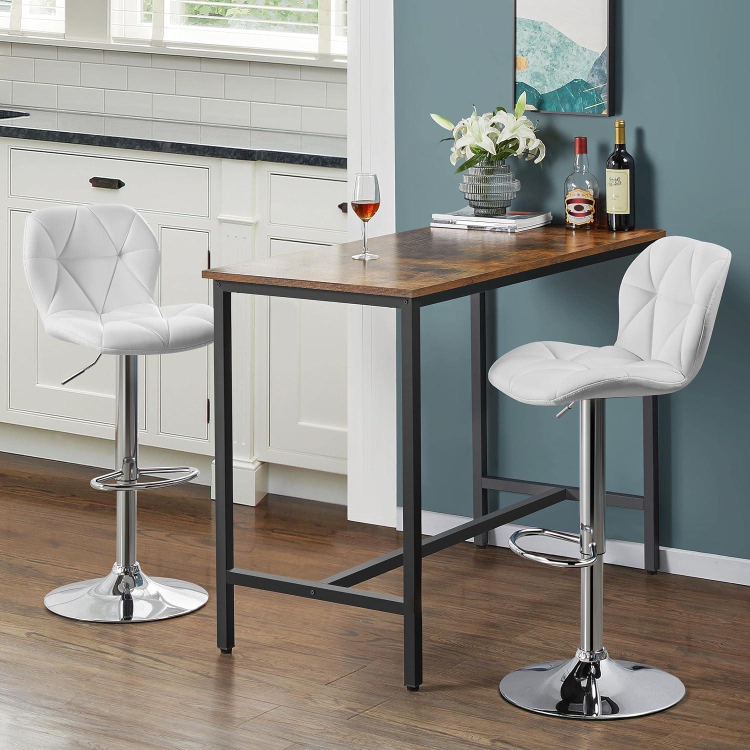 Yaheetech Barstools Set of 2, PU Leather Counter Stools Bar Chairs with Backrest, Height Adjustable Swivel Tall Chairs for Home Bar Kitchen Island, White