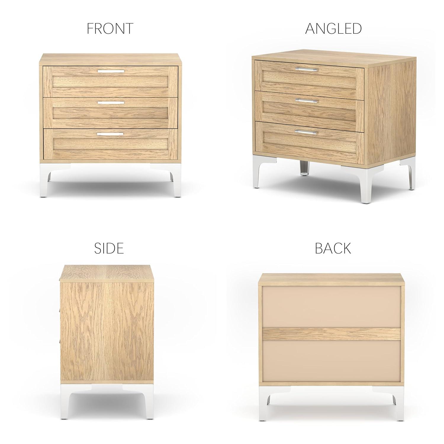 WiberWi Night Stand 3 Drawer Nightstand Dressers for Bedroom Mid-Century Modern Couch Side End Table for Living Room Wood Bedside Table with Drawers&Polished Silver Legs,Light Walnut