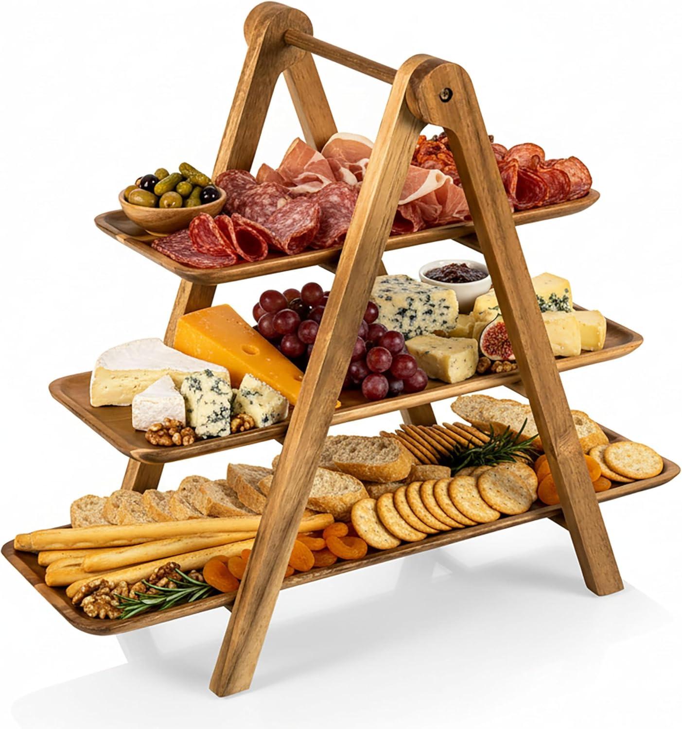 Union Rustic 3 Tiered Serving Tray - Charcuterie Boards - Wood Serving Platters Austyn