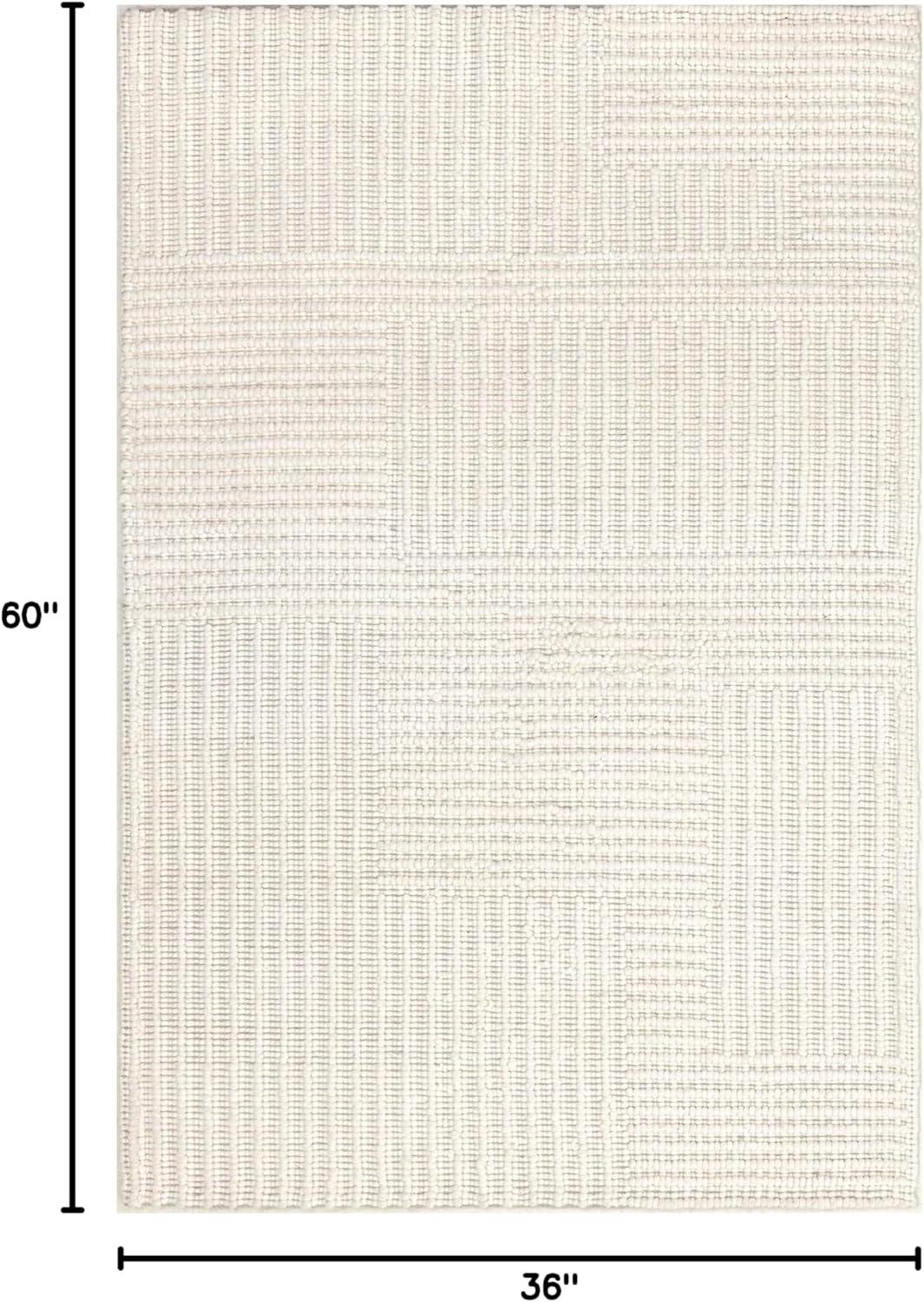 Ivory High-Low Striped Wool and Cotton Rug, 3x5