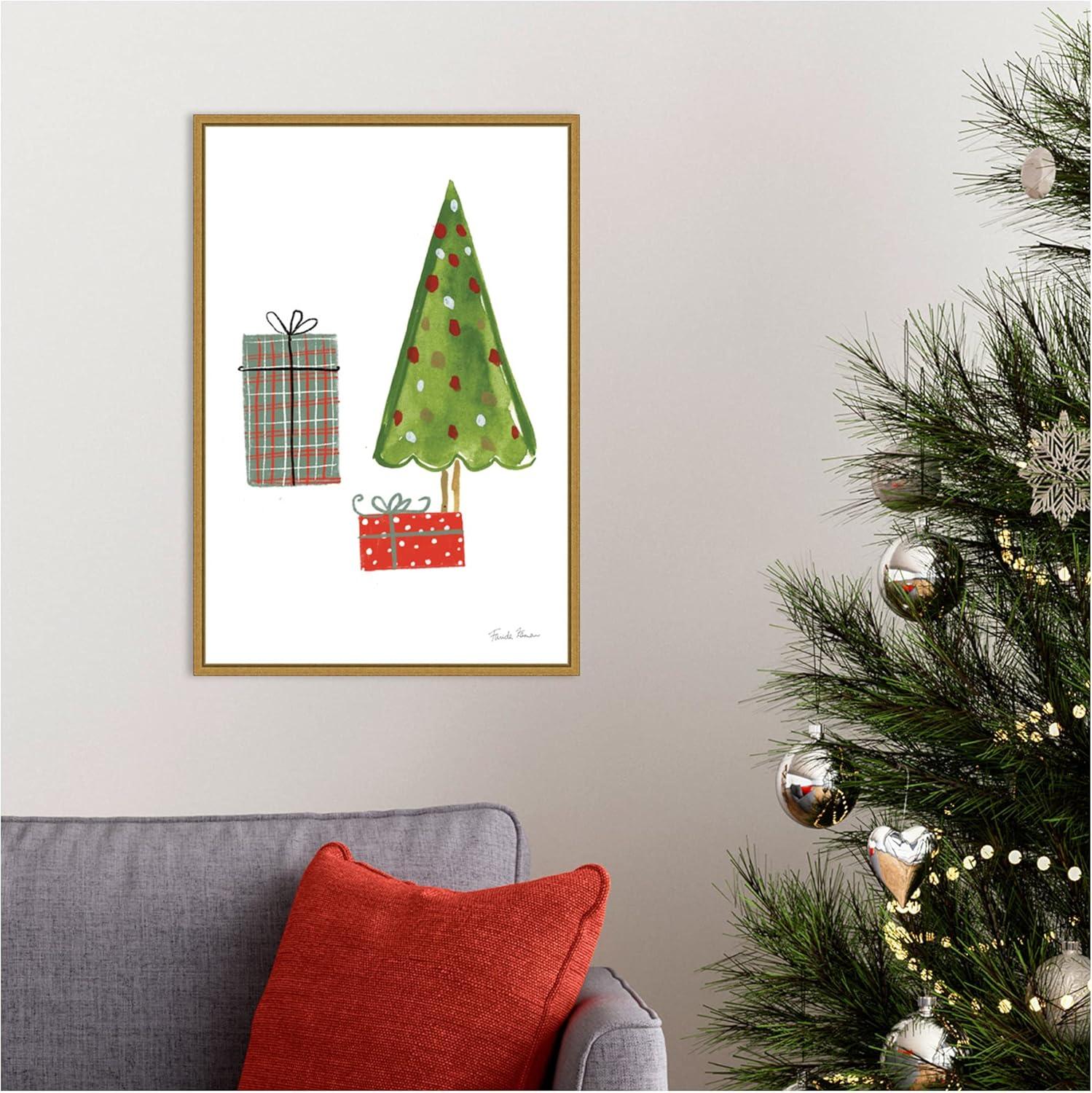 North Pole Pals Christmas Tree and Gifts Framed Canvas Art