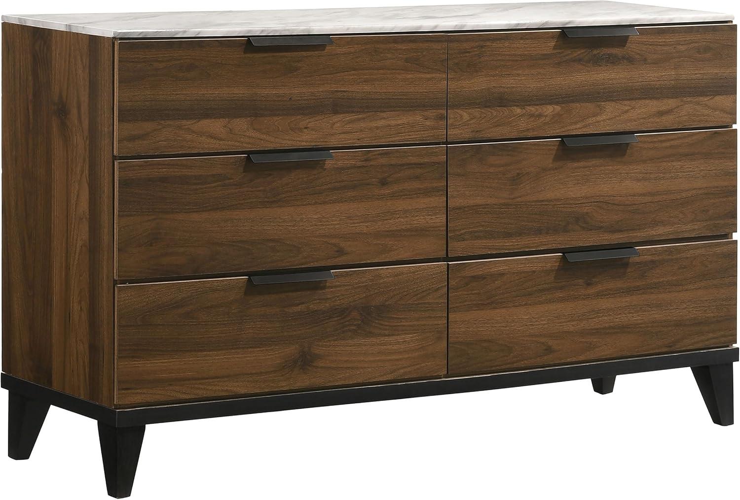 Mays Contemporary 6-Drawer Walnut Dresser with Faux Marble Top