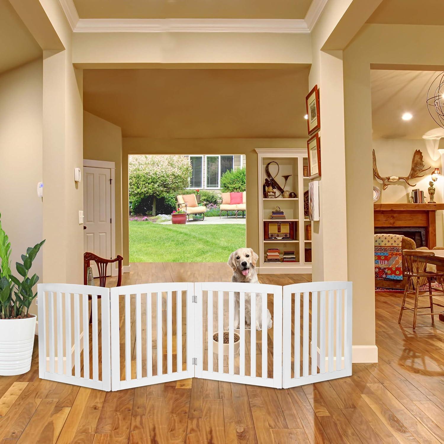 Dog Gate Pet Gate Indoor for Stairs Doorways 82x24 Inch 4 Panels Dog Fence Extra Wide Wooden