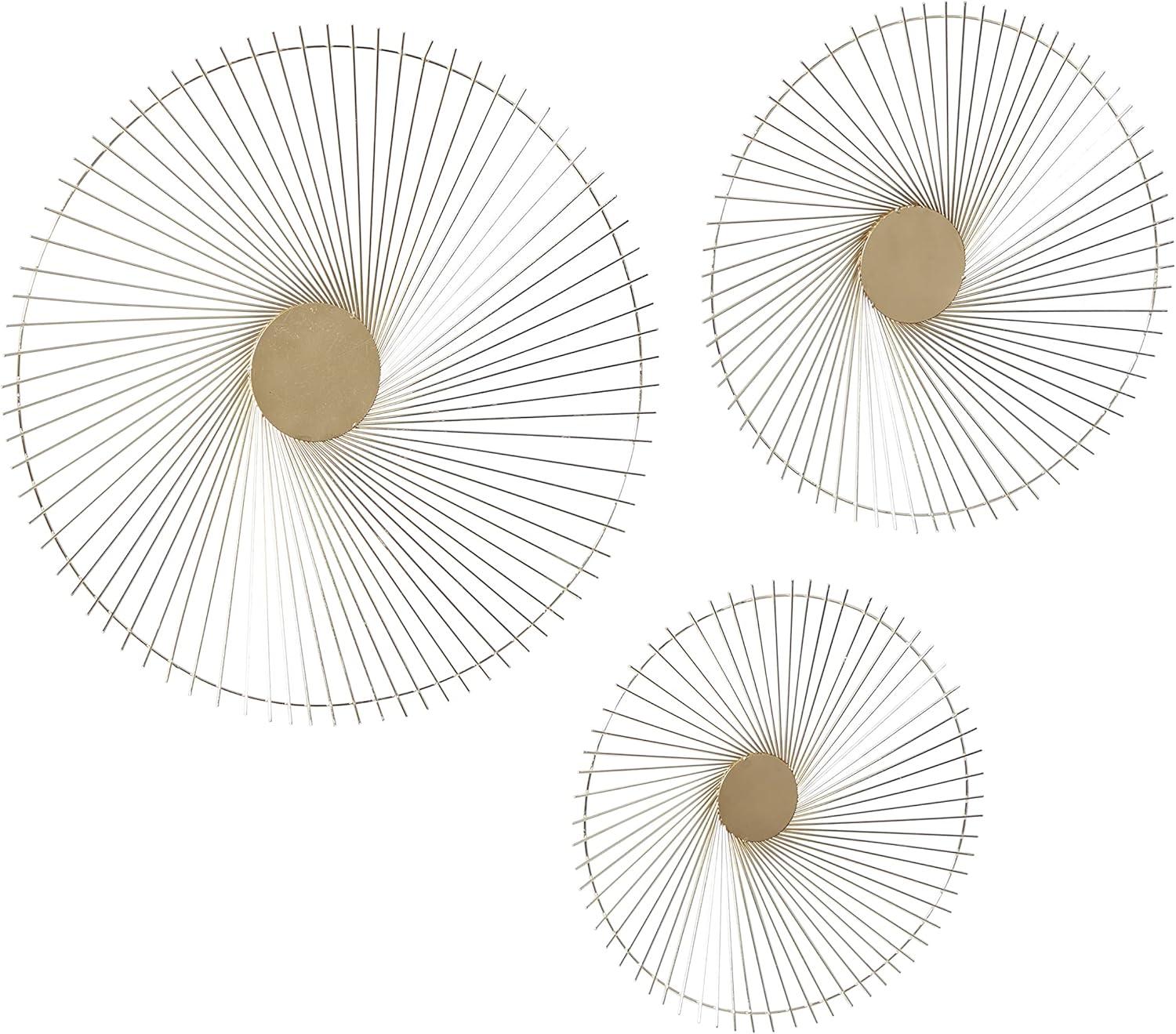 Gold Circular Metal Sunburst Wall Sculpture Set of 3