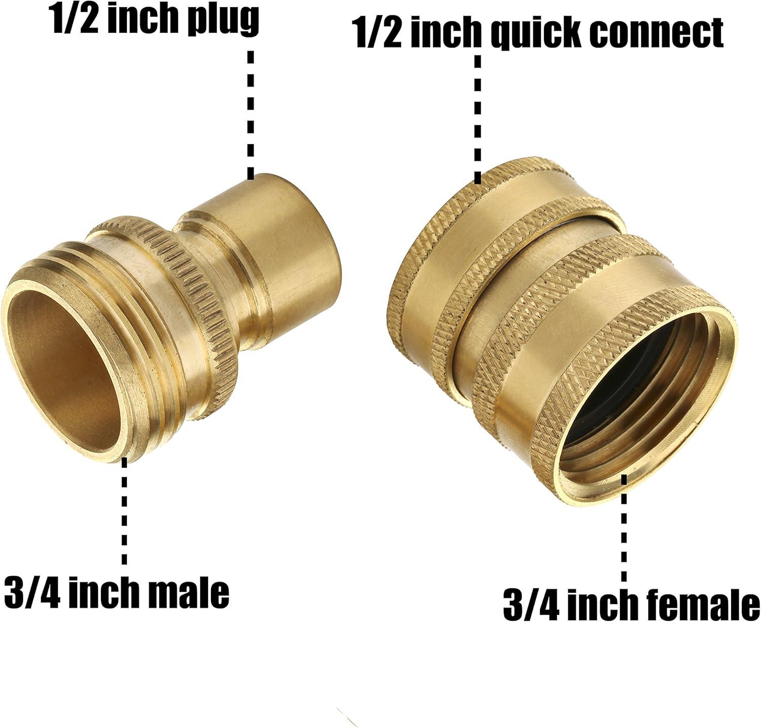 M MINGLE Garden Hose Quick Connect Fittings with Metal Springs, 3/4 inch GHT Solid Brass, Quick Connector Set, 2-Pack