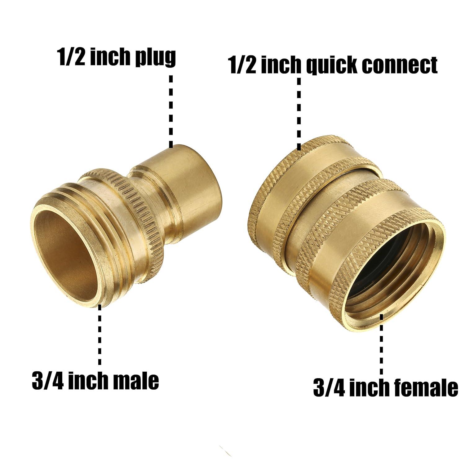 M MINGLE Garden Hose Quick Connect Fittings with Metal Springs, 3/4 inch GHT Solid Brass, Quick Connector Set, 2-Pack