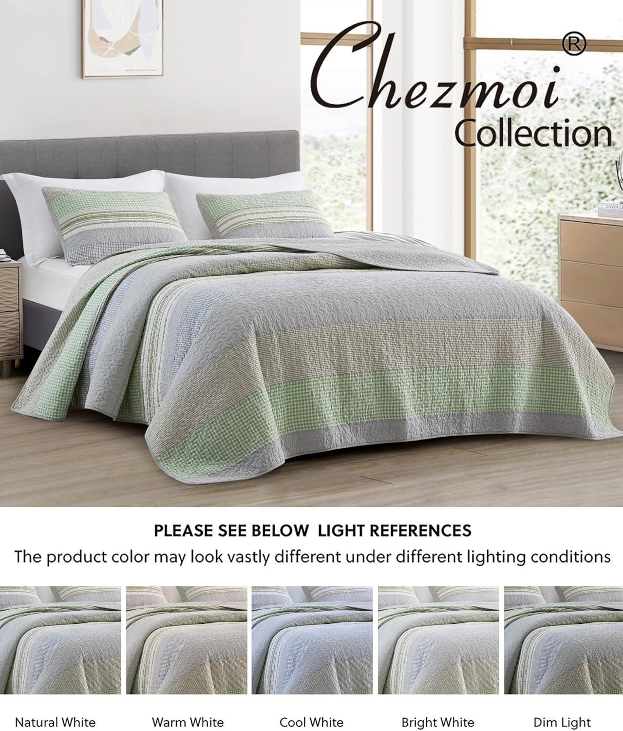 Chezmoi Collection Rene Lightweight Boho Chic Striped Cotton Quilt Set