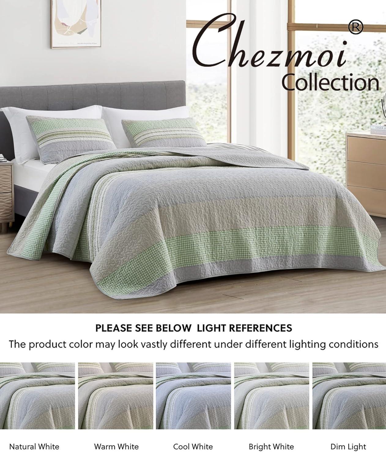 Chezmoi Collection Rene Lightweight Boho Chic Striped Cotton Quilt Set