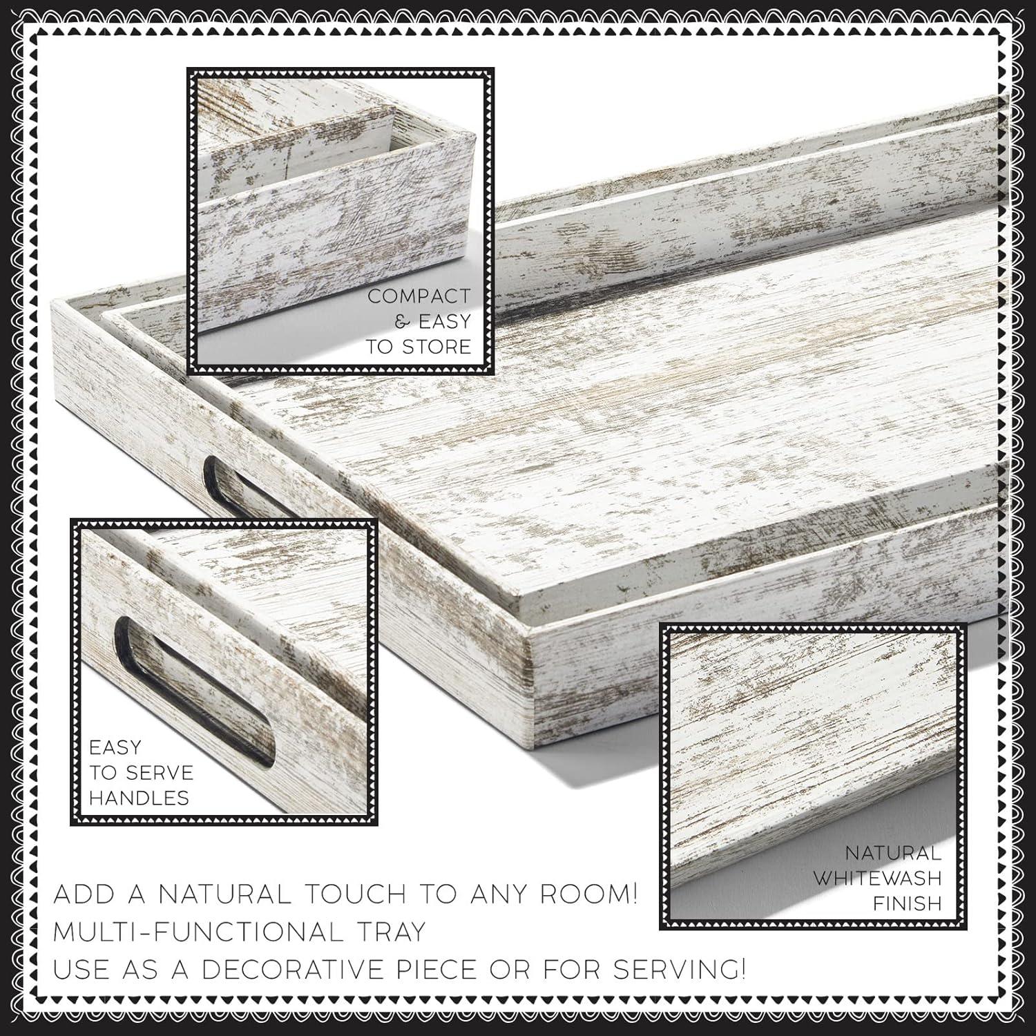 American Atelier, Birch Wood Finish, Polypropylene Rectangular Serving Tray with Handles, Set of 2