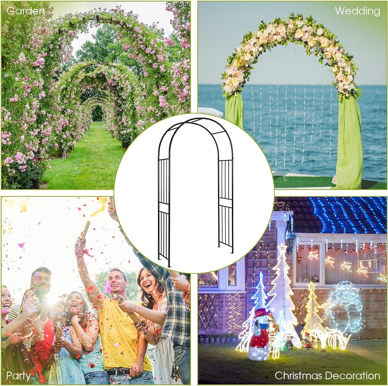 Gymax 7.2Ft Garden Arch Steel Arbor Wedding Garden Decoration Climbing Plants w/Stakes