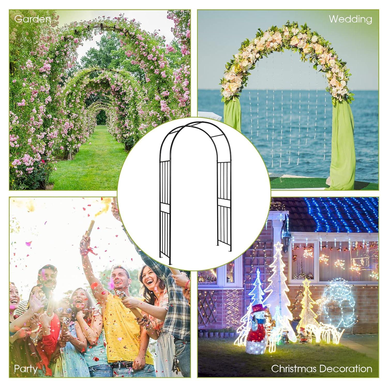 Gymax 7.2Ft Garden Arch Steel Arbor Wedding Garden Decoration Climbing Plants w/Stakes