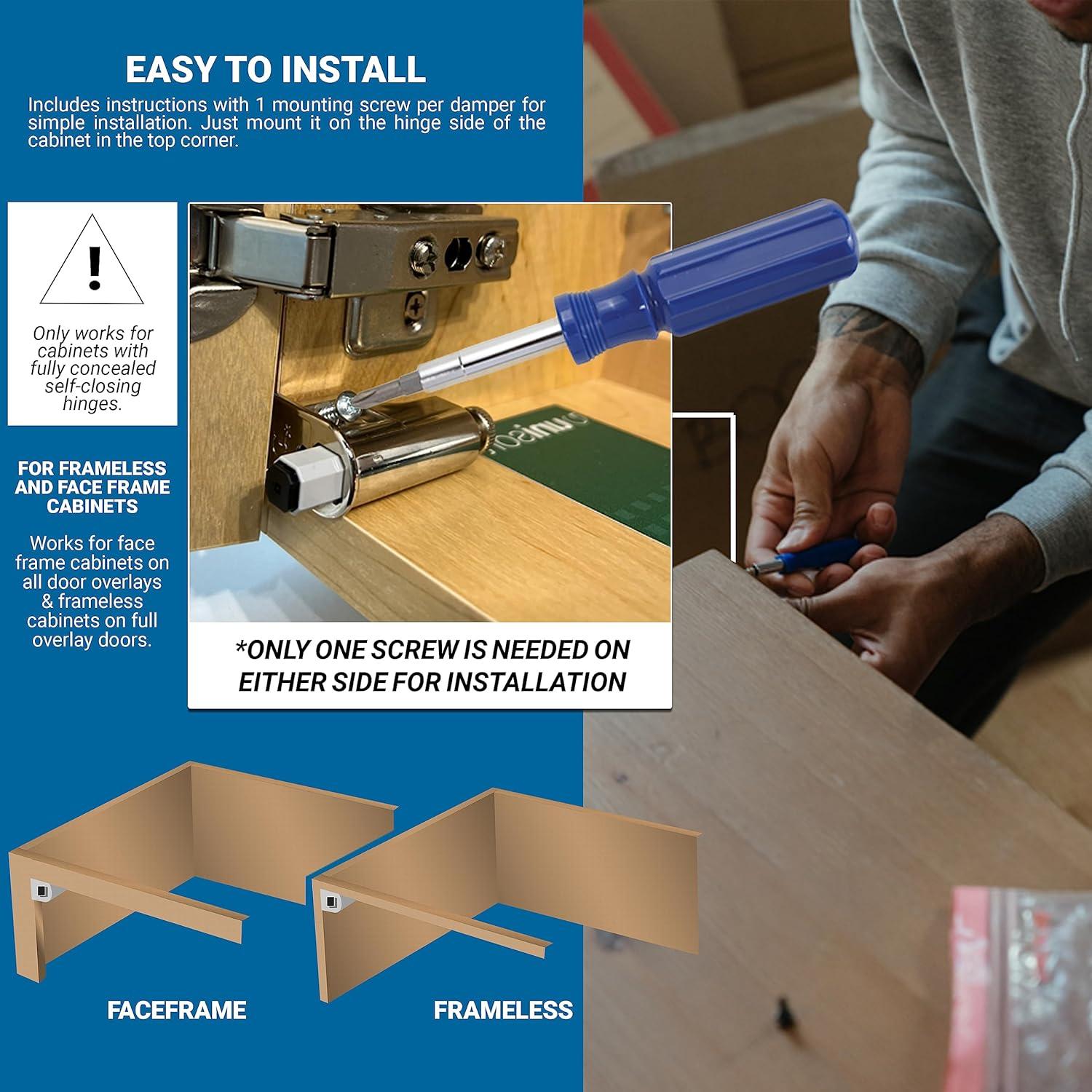 25 Pack ZRQarq Hardware Soft Close Damper for Cabinet Doors/Compact/SoftClose Cabinet Adapter/Hardware/Hinge Polished Finish, SCD103