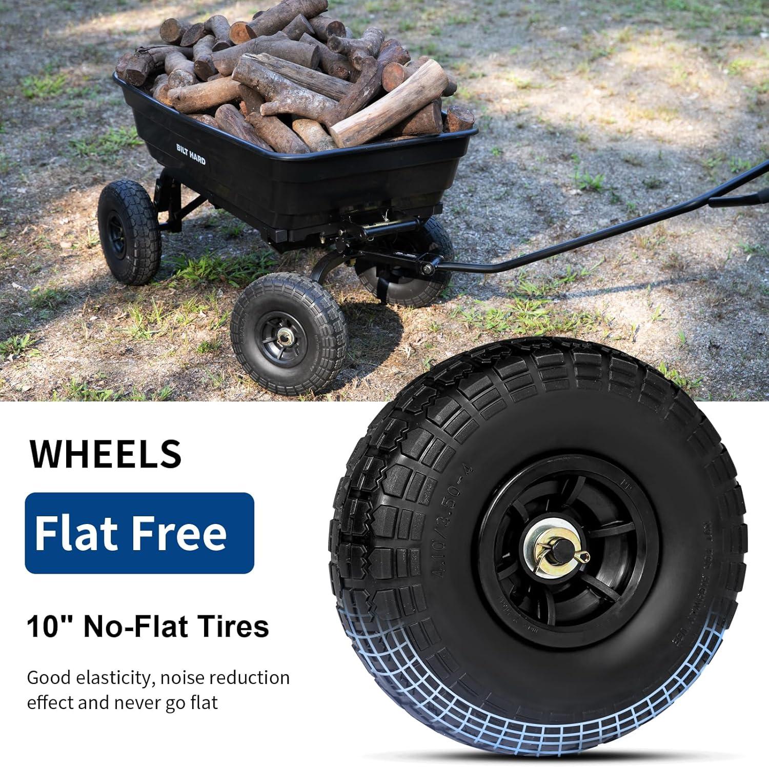 Black Heavy-Duty Poly Garden Dump Cart with No-Flat Tires