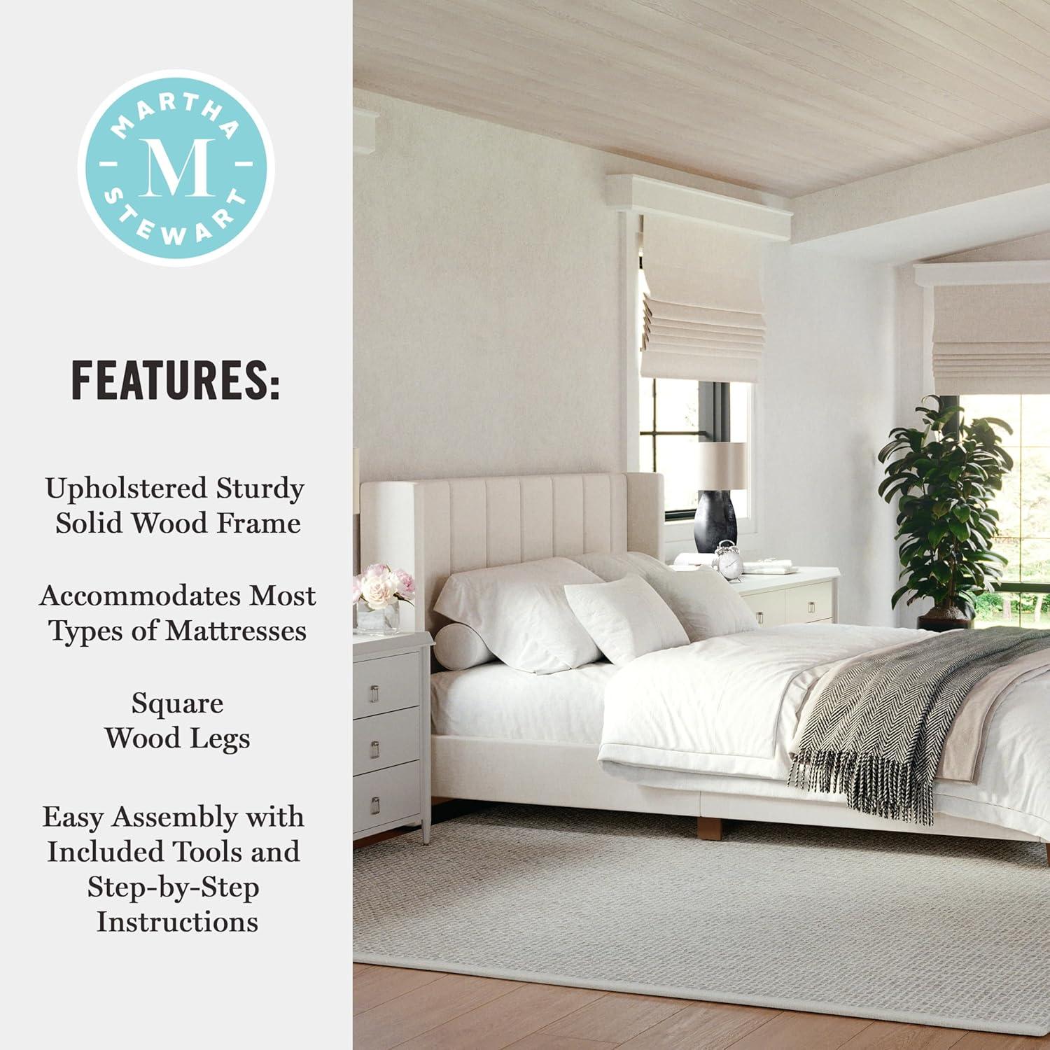 Martha Stewart Kay Upholstered Platform Bed With Channel Stitched Wingback Headboard