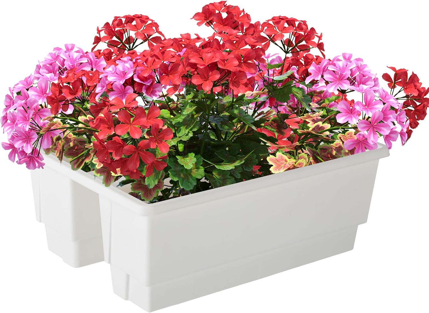 White Plastic Rectangular Railing Planter Box with Drainage Insert