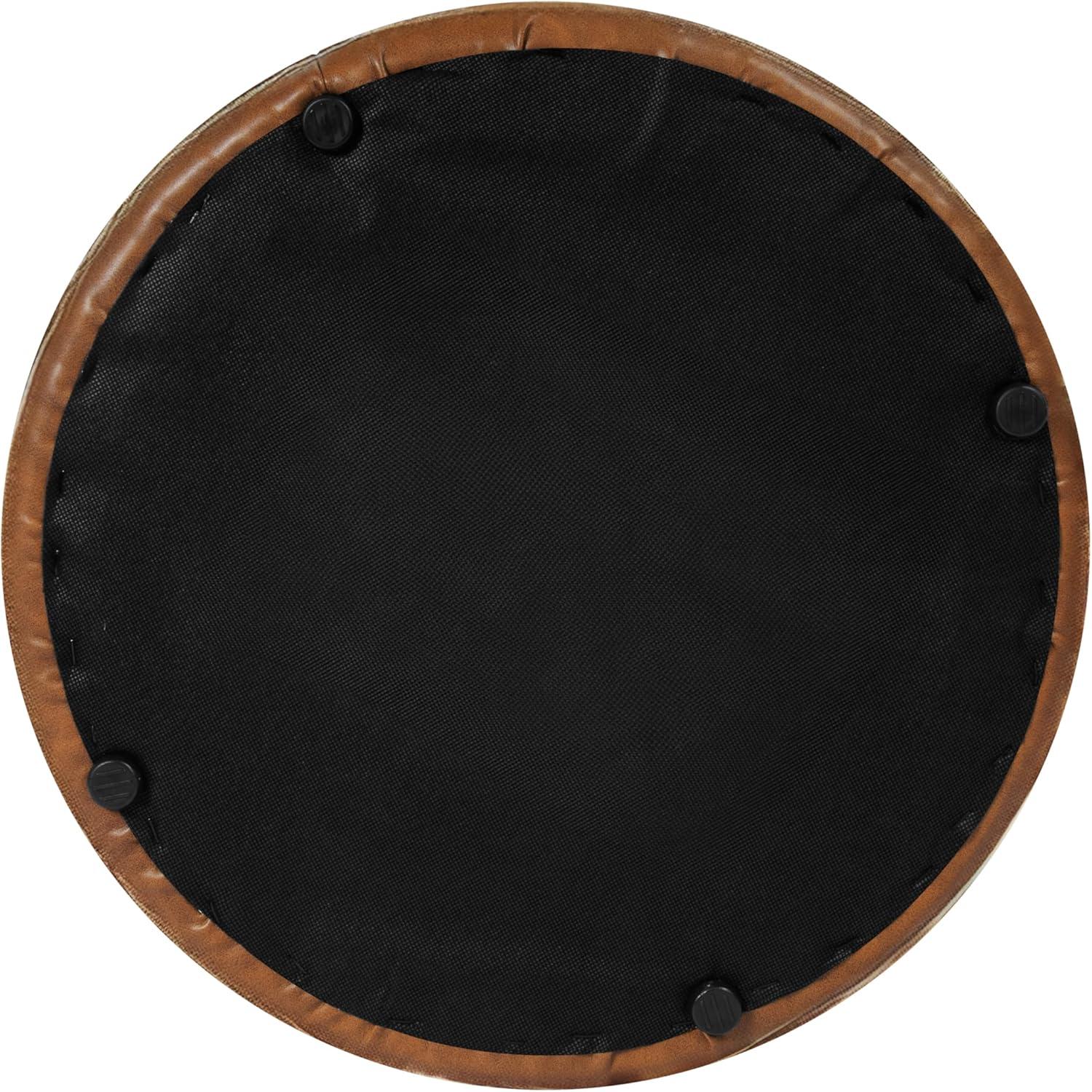 Round Upholstered Ottoman Caramel Faux Leather - HomePop: Channel Tufted, No Assembly Required