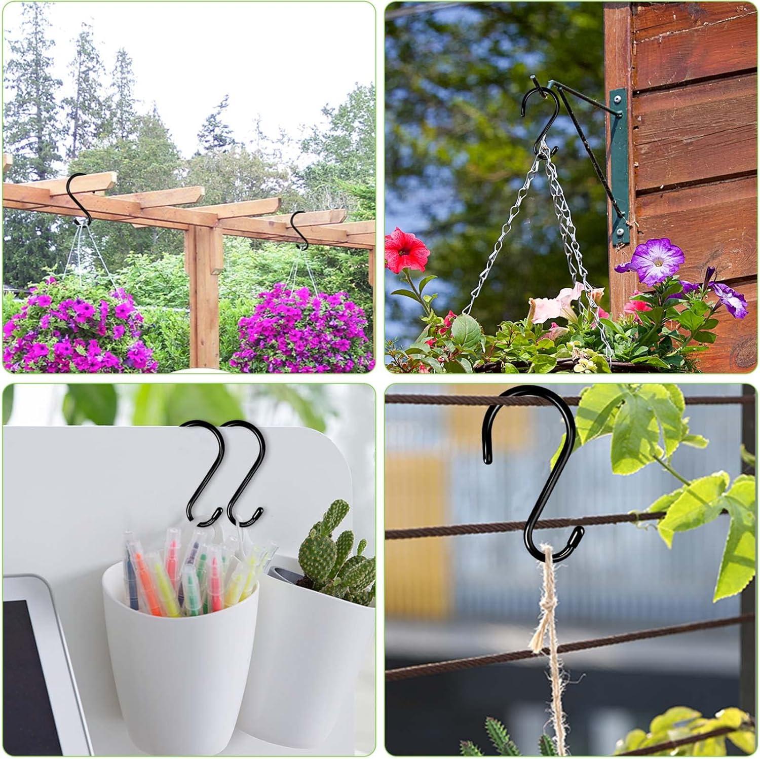 6 Inch Large S Hooks,7mm Thickness Sturdy Heavy Duty S Hooks for Hanging Plants, Non Slip Vinyl Coated Metal Black S Hooks for Clothes,Tools,Hoses,Bikes,Bird Feeders