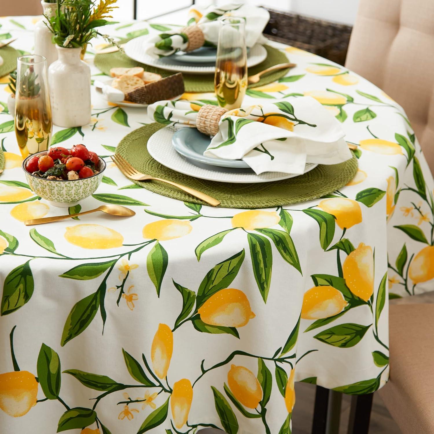 Colorful Floral Blossom Print Round Fabric Tablecloth