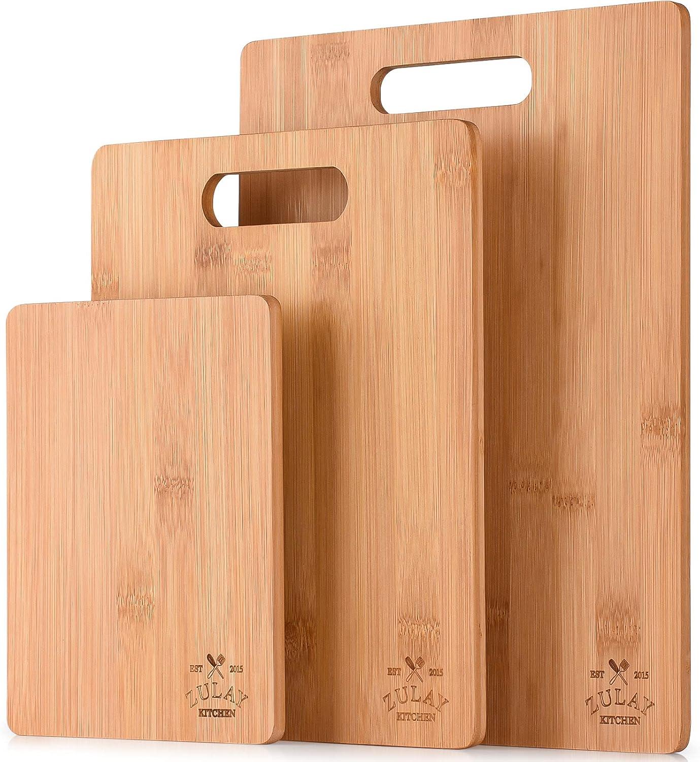Zulay Kitchen (3-Piece) Bamboo Wooden Cutting Boards For Kitchen - Premium 3 Assorted Sizes (9.5"x13", 8.5"x11", and 6"x8")