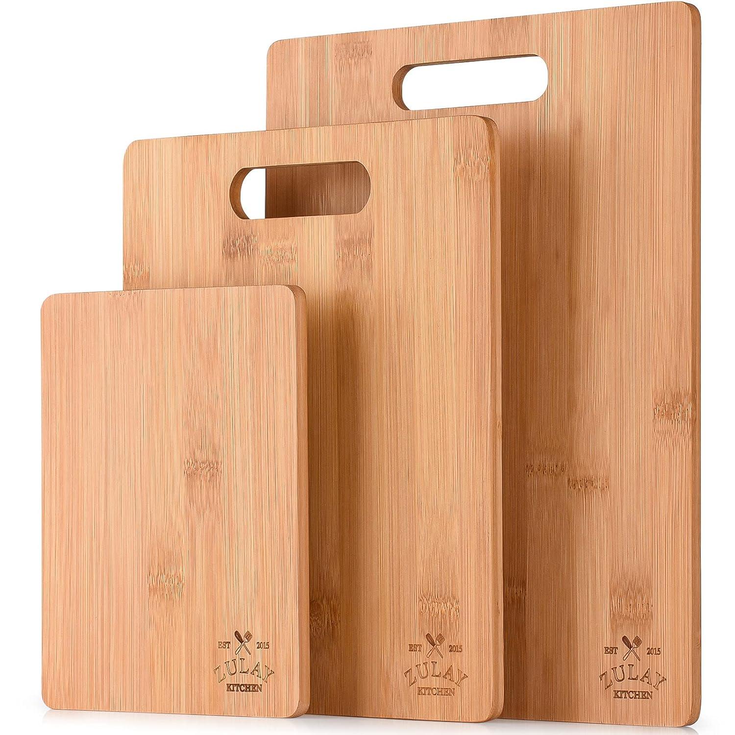 Zulay Kitchen (3-Piece) Bamboo Wooden Cutting Boards For Kitchen - Premium 3 Assorted Sizes (9.5"x13", 8.5"x11", and 6"x8")