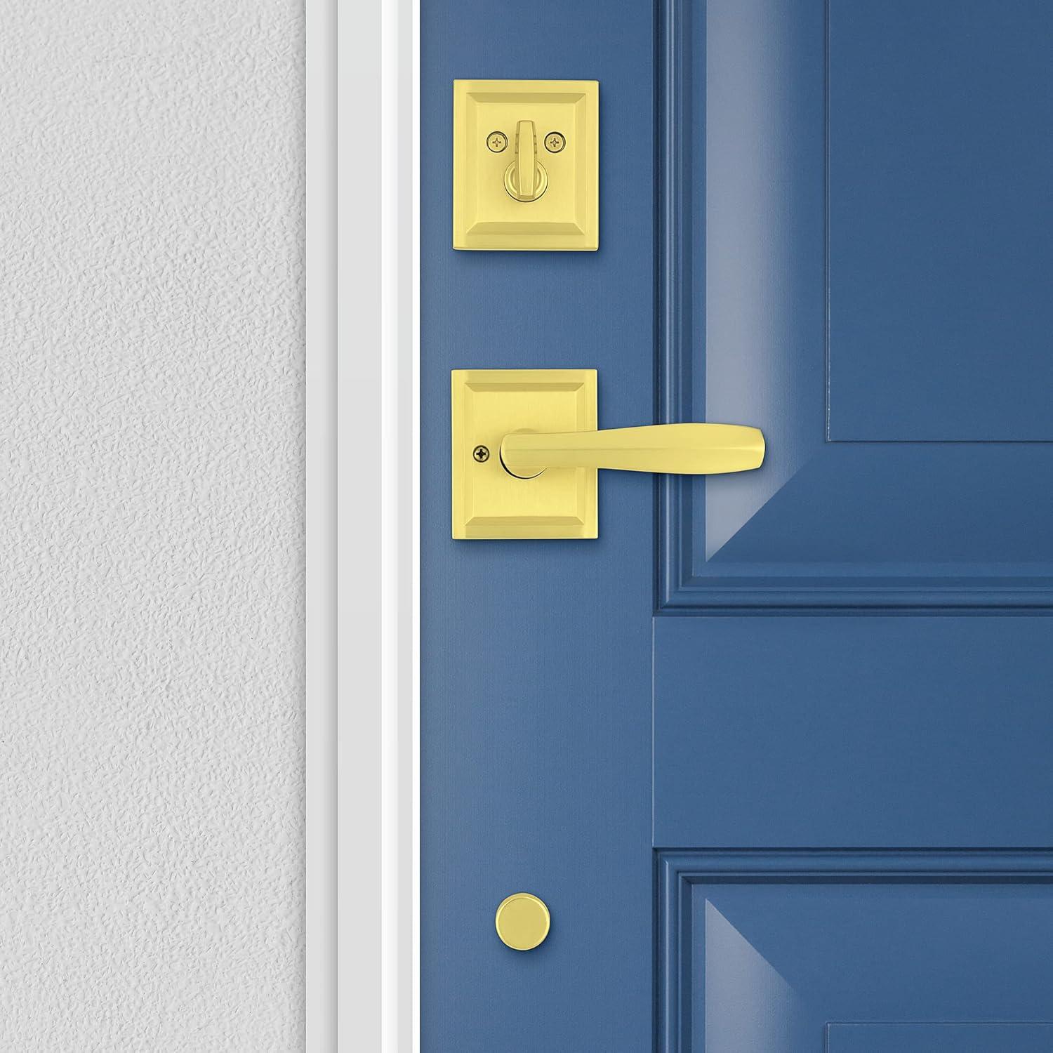 Baldwin Torrey Pines, Front Entry Handleset with Interior Lever, Featuring SmartKey Deadbolt Re-Key Technology and Microban Protection, in Satin Brass