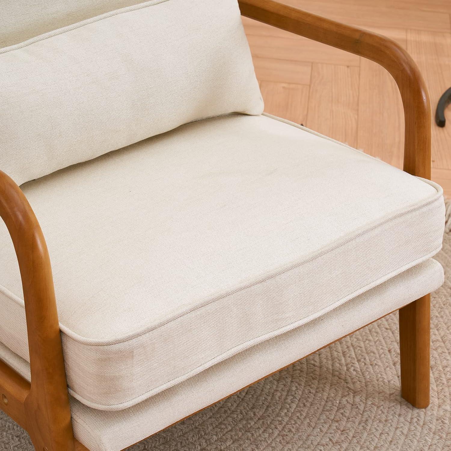 JULY'S SONG Mid-Century Wood Upholstered Fabric Solid Print Armchair, Beige (Set of 2)