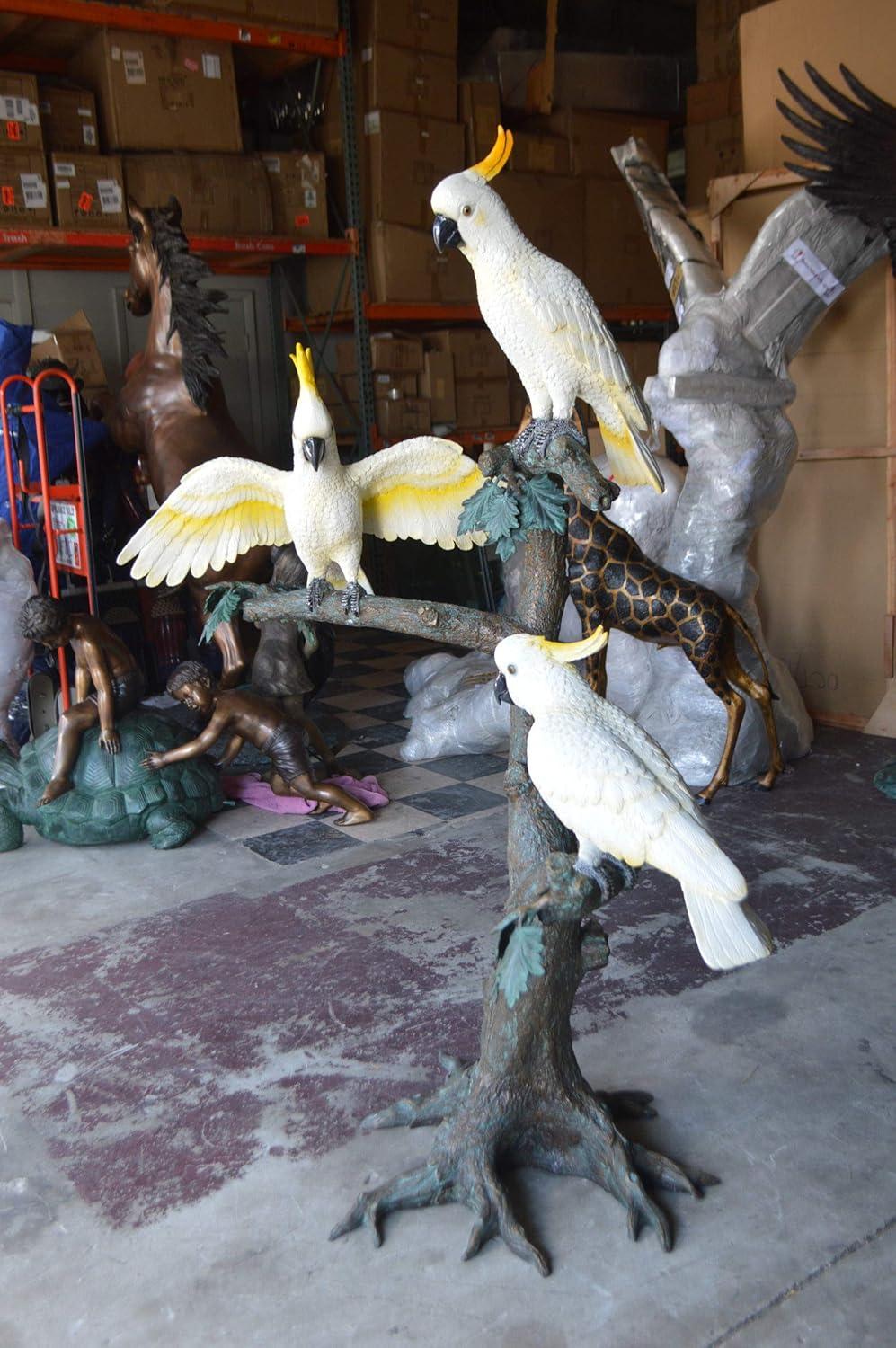 Nifao Statues Three Cockatoo on a Tree Bronze Statue -  Size: 55"L x 34"W x 68"H.