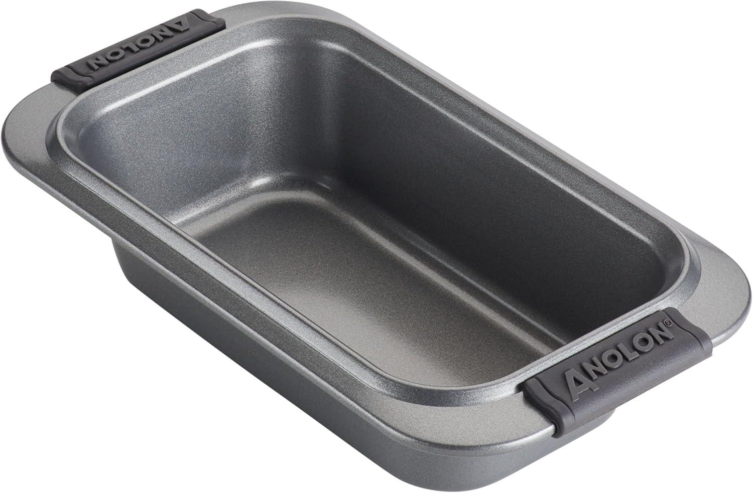 Gray Nonstick Carbon Steel Loaf Pan with Silicone Grips