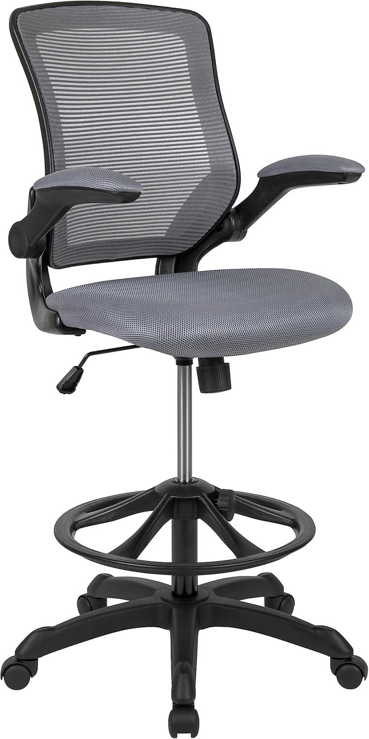 Flash Furniture Mid-Back Mesh Ergonomic Drafting Chair with Adjustable Foot Ring and Flip-Up Arms