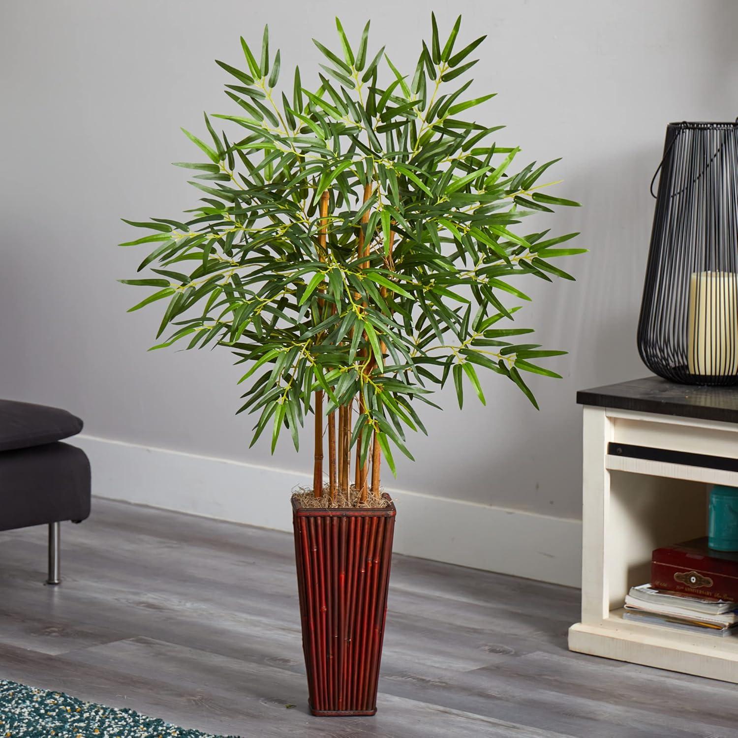 Nearly Natural 4ft. Bamboo Artificial Plant with Decorative Planter, Green