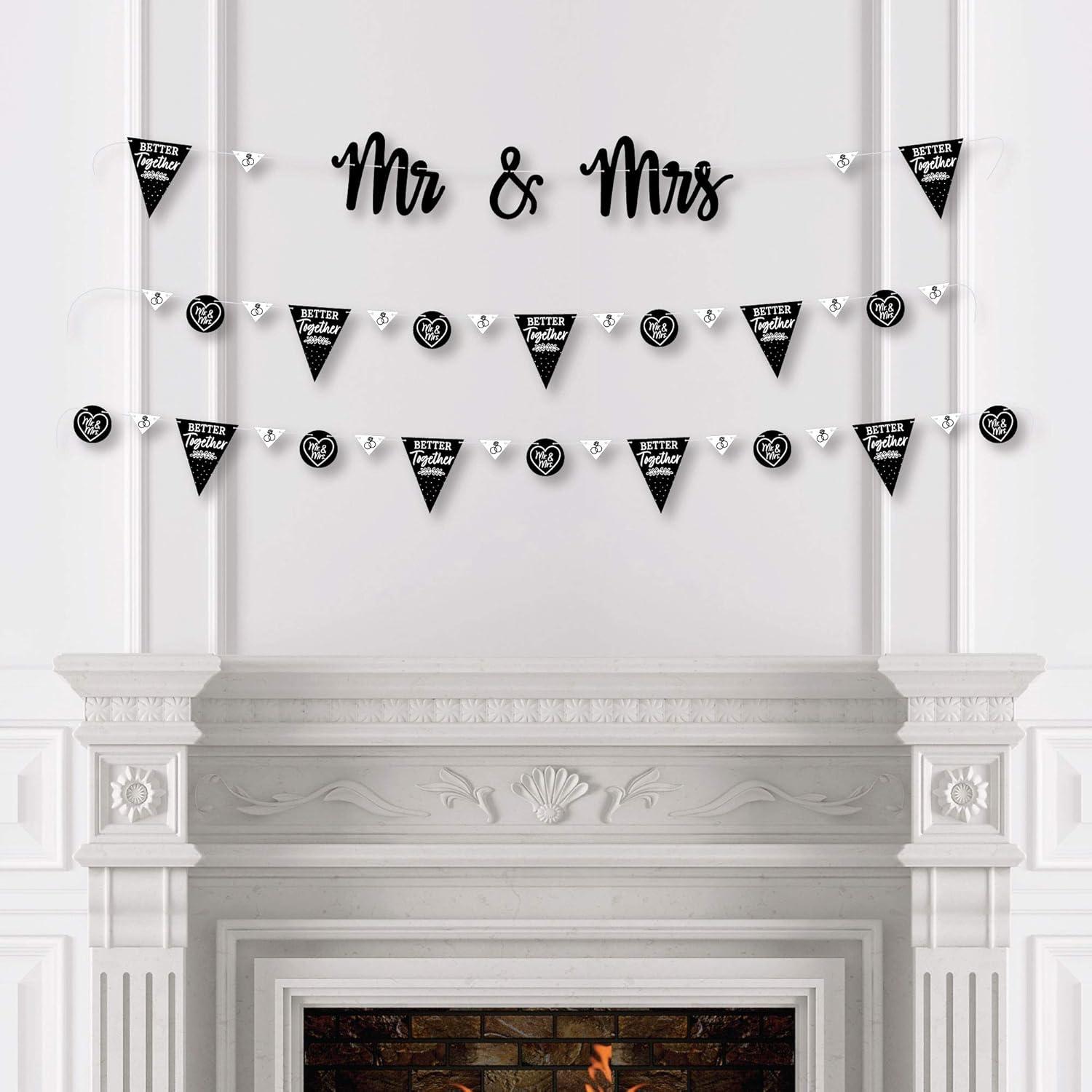 Big Dot of Happiness Mr. and Mrs. - Black & White Wedding or Bridal Shower Letter Banner Decoration - 36 Banner Cutouts & Mr. and Mrs. Banner Letters