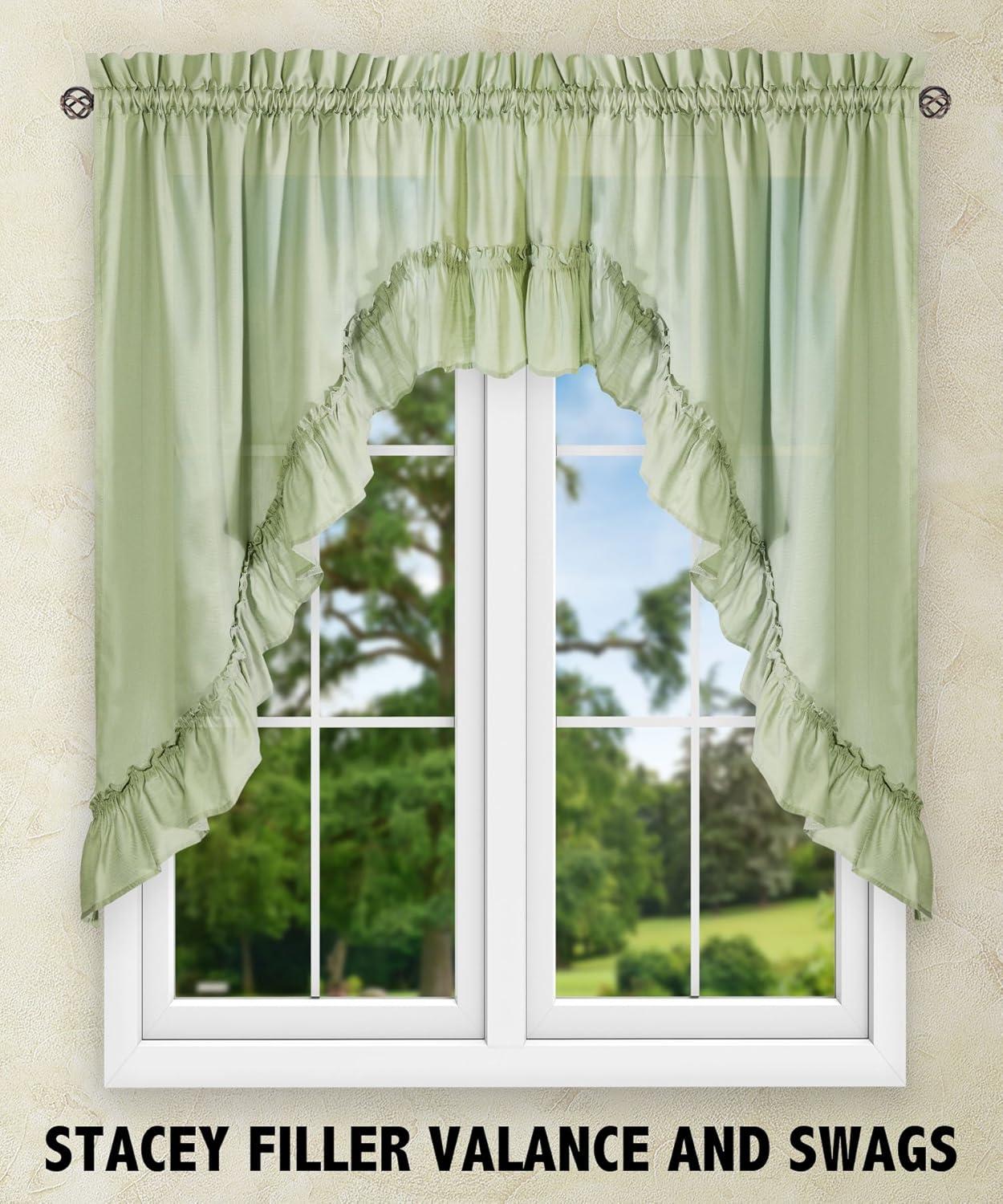 Ellis Stacey 1.5" Rod Pocket High Quality Fabric Solid Color Window Ruffled Swag 60"x38" Sage