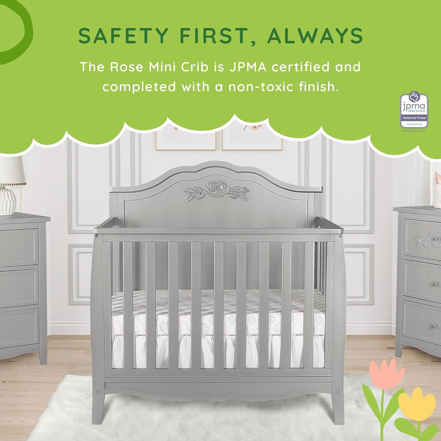 Dream On Me Jasmine 4-in-1 Convertible Mini Crib, New Zealand Pinewood, White