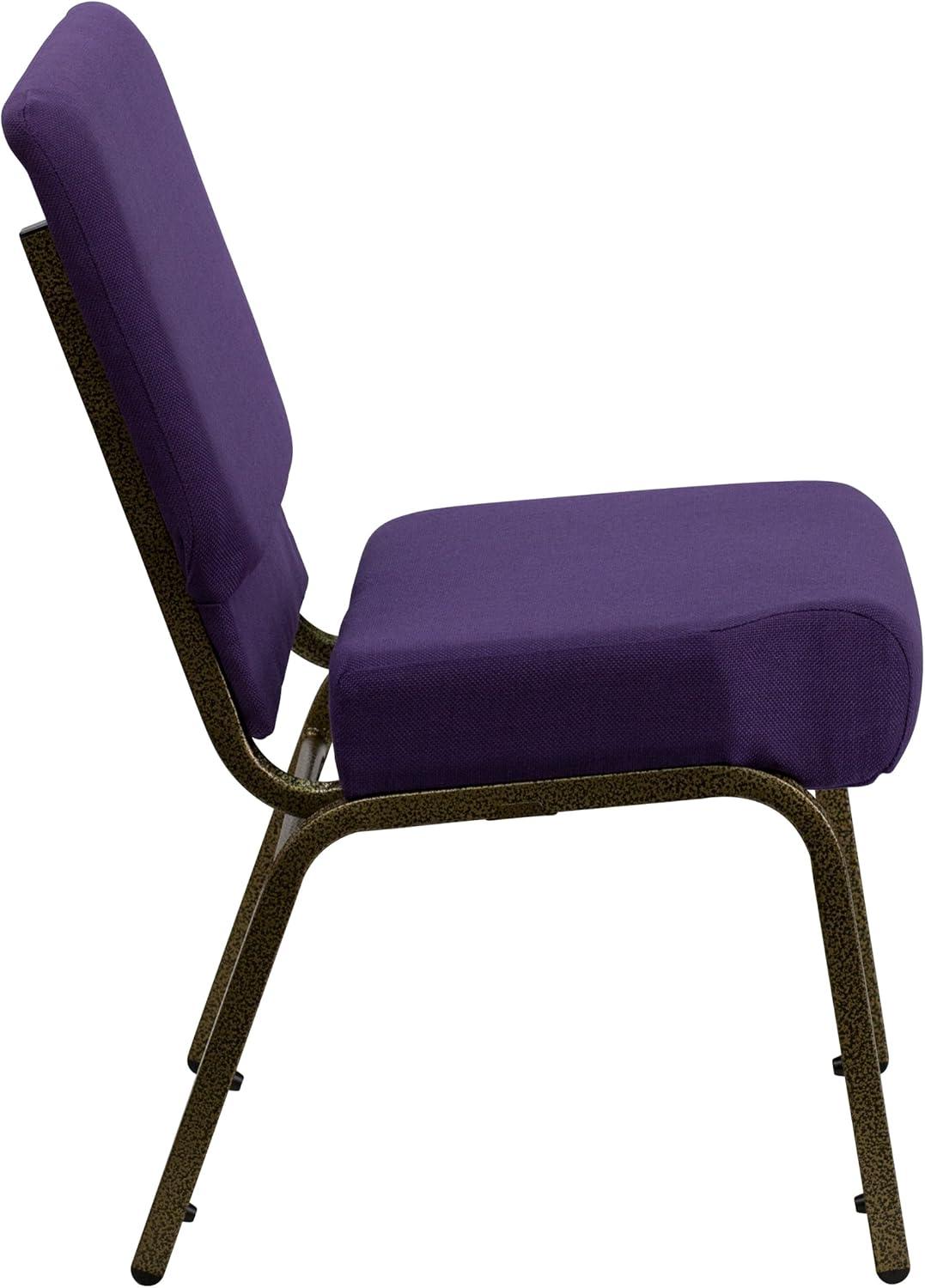 BizChair 4 Pack 21''W Stacking Church Chair in Royal Purple Fabric - Gold Vein Frame