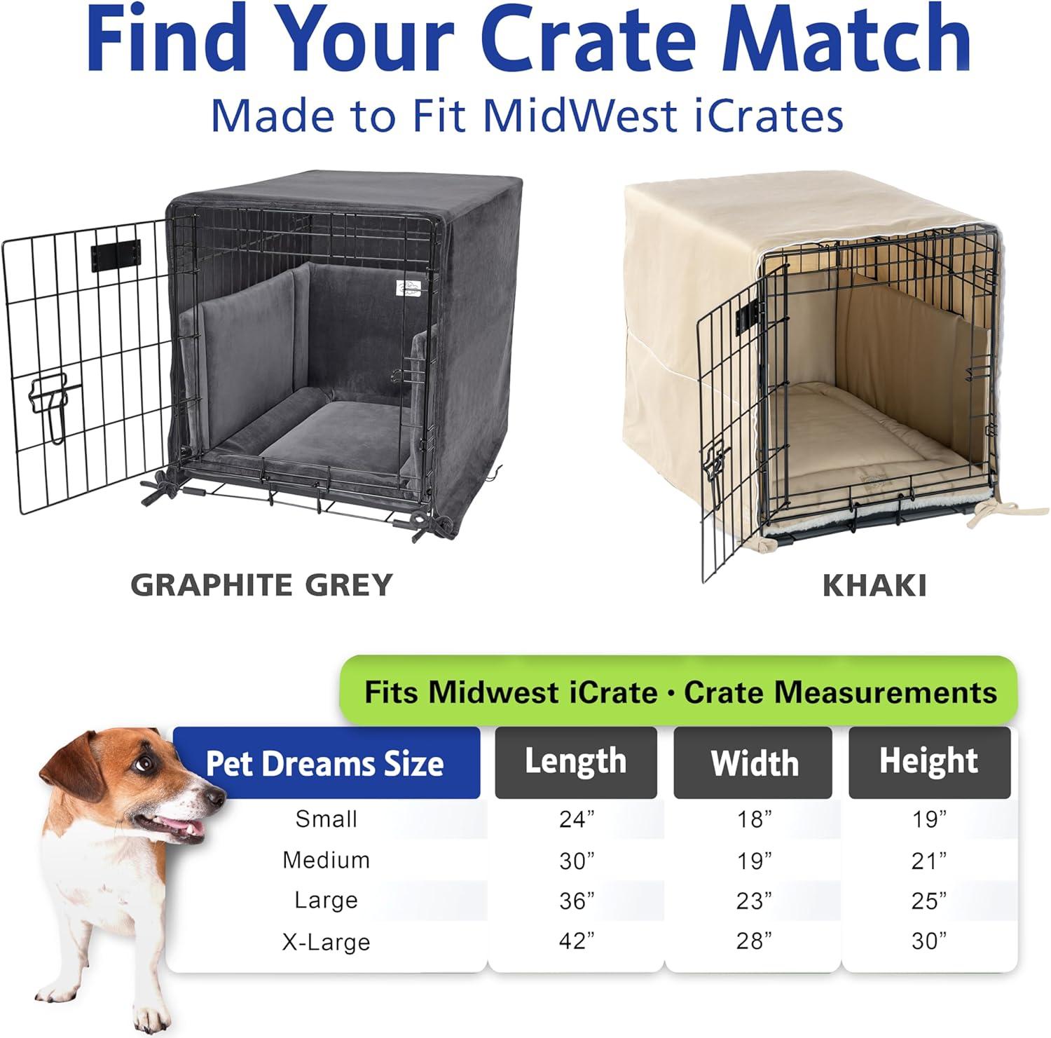 Pet Dreams 3-Piece Set Includes Dog Crate Cover, Dog Mat & Bumper Pad- Washable Kennel Bedding fits iCrate Dog Cages 24, 30, 36, 42 Inch Grey, Small, 24"