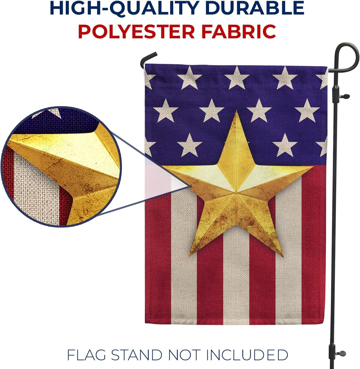 America Forever 4th of July Garden Flag 12.5 x18 Inch Double Sided Yard Outdoor Decorative Independence Day Patriotic Stars and Stripes USA Gold Star American Garden Flag