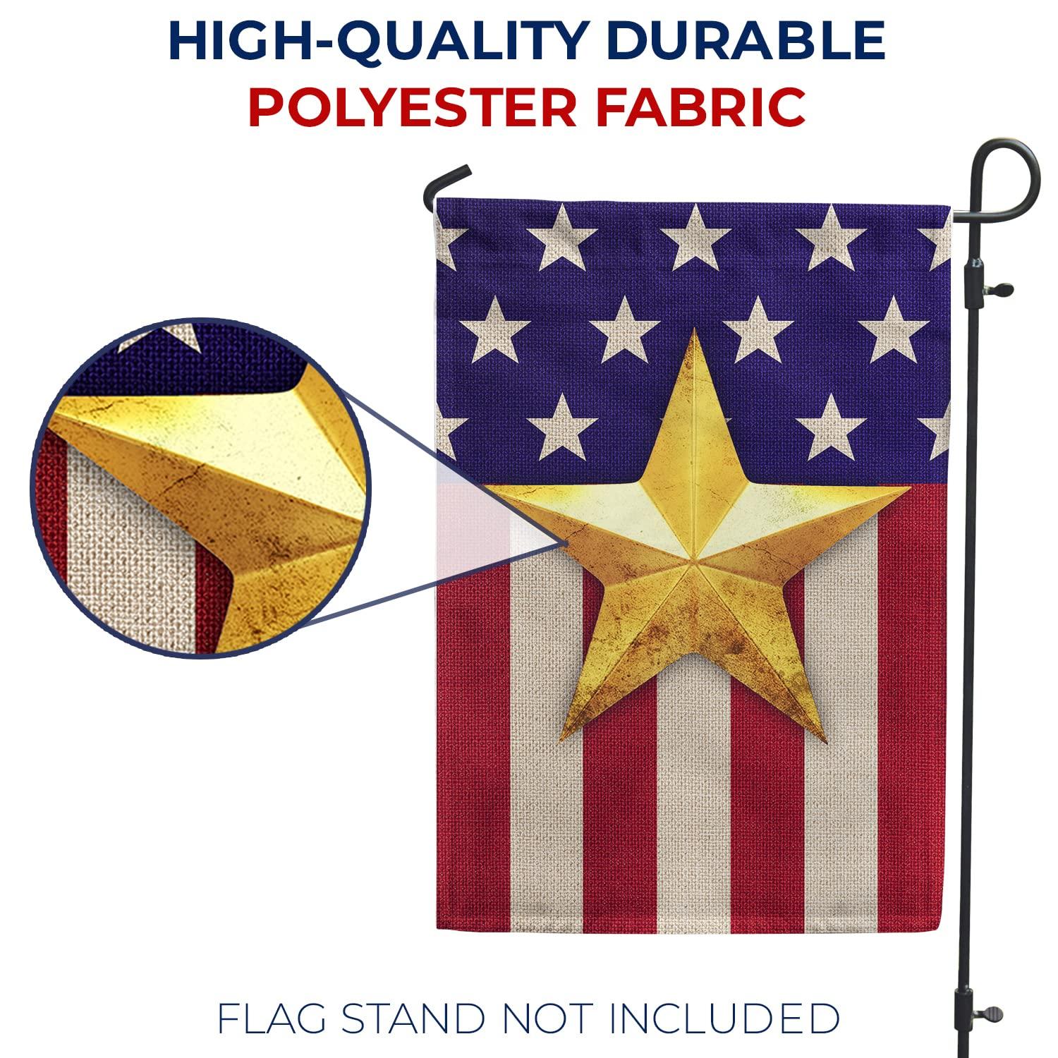 America Forever 4th of July Garden Flag 12.5 x18 Inch Double Sided Yard Outdoor Decorative Independence Day Patriotic Stars and Stripes USA Gold Star American Garden Flag