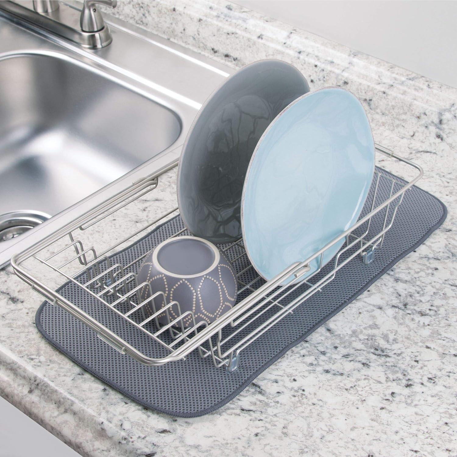 iDESIGN Classico Steel Wire Adjustable Over The Sink/Countertop Dish Drainer Satin: Freestanding Metal Kitchen Rack