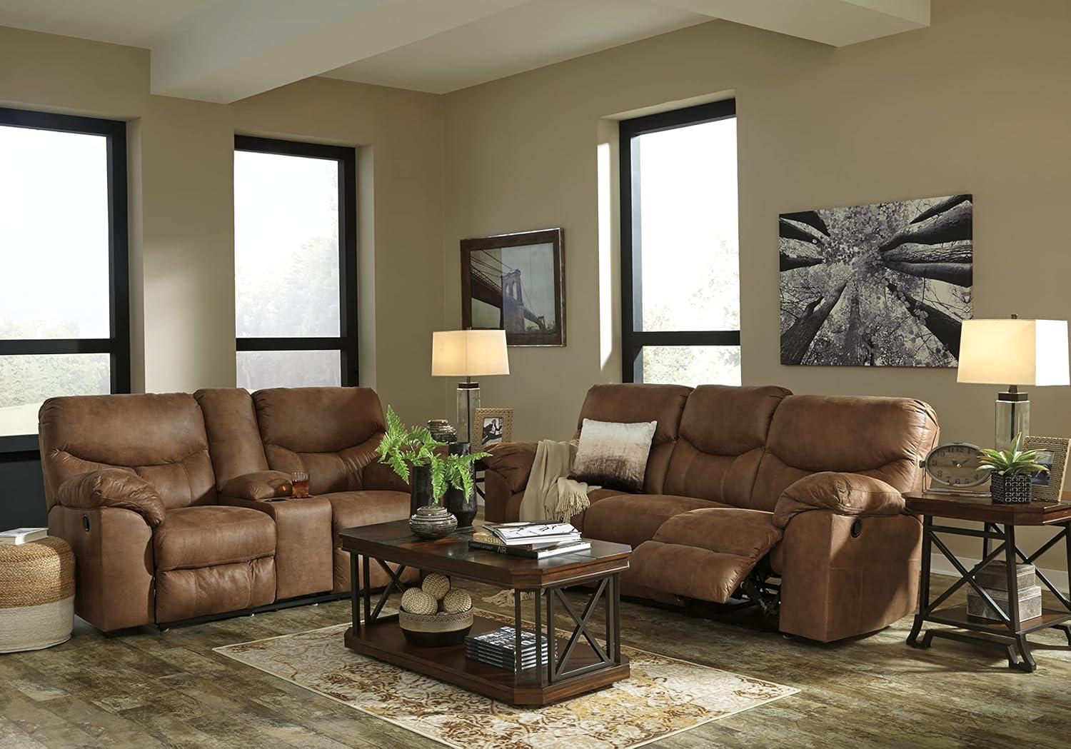 Signature Design by Ashley Boxberg Reclining Loveseat with Console in Bark