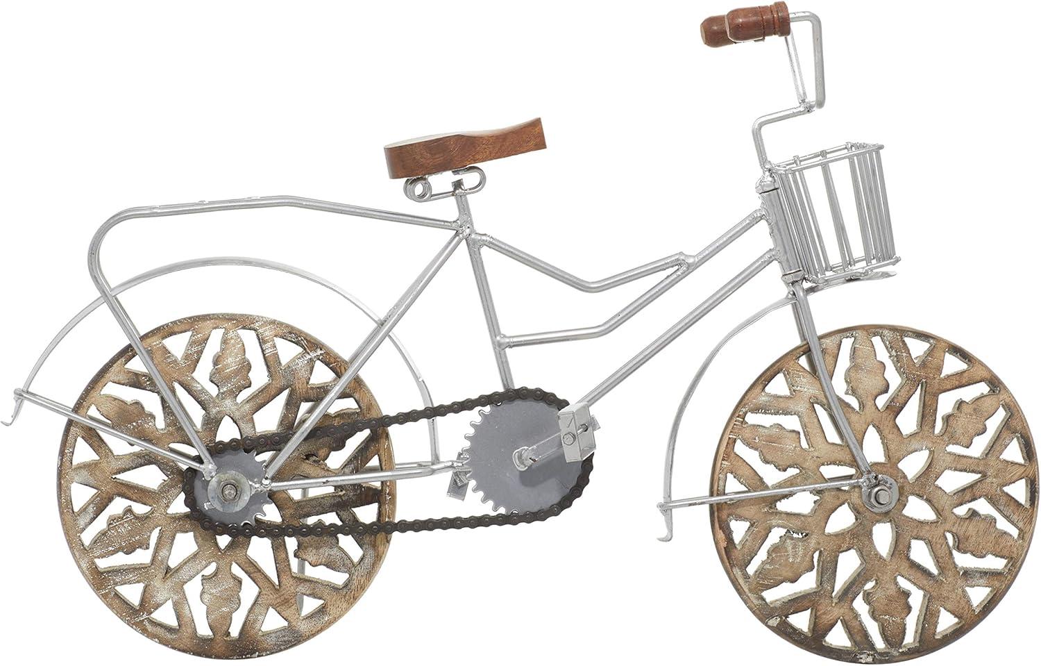 4"W, 8"H Multi Colored Metal Bike Sculpture with Wood Wheels, by DecMode (2 Count)