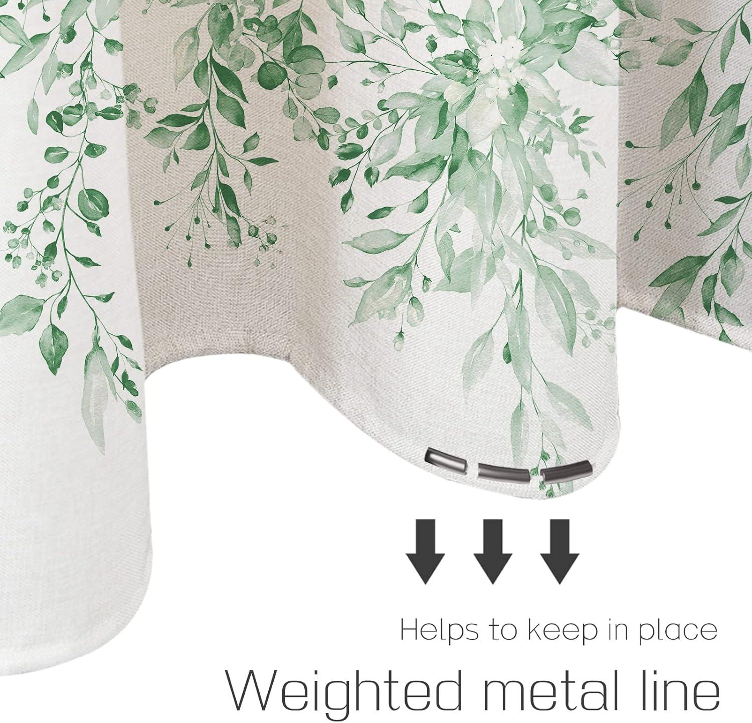 Eucalyptus Watercolor Leaves Semi-Sheer Waterproof Shower Curtain