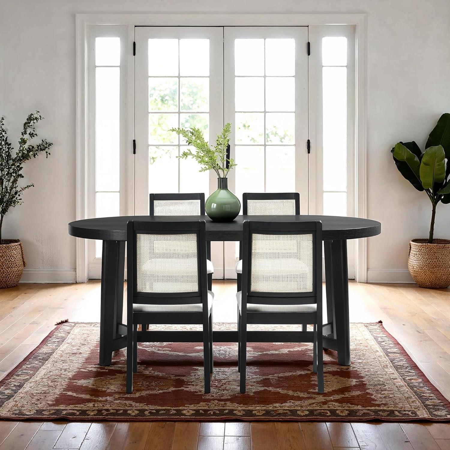 Walker Edison Modern Farmhouse Rustic Solid Oak Wood Oval Dining Table for 6 - Black Oak