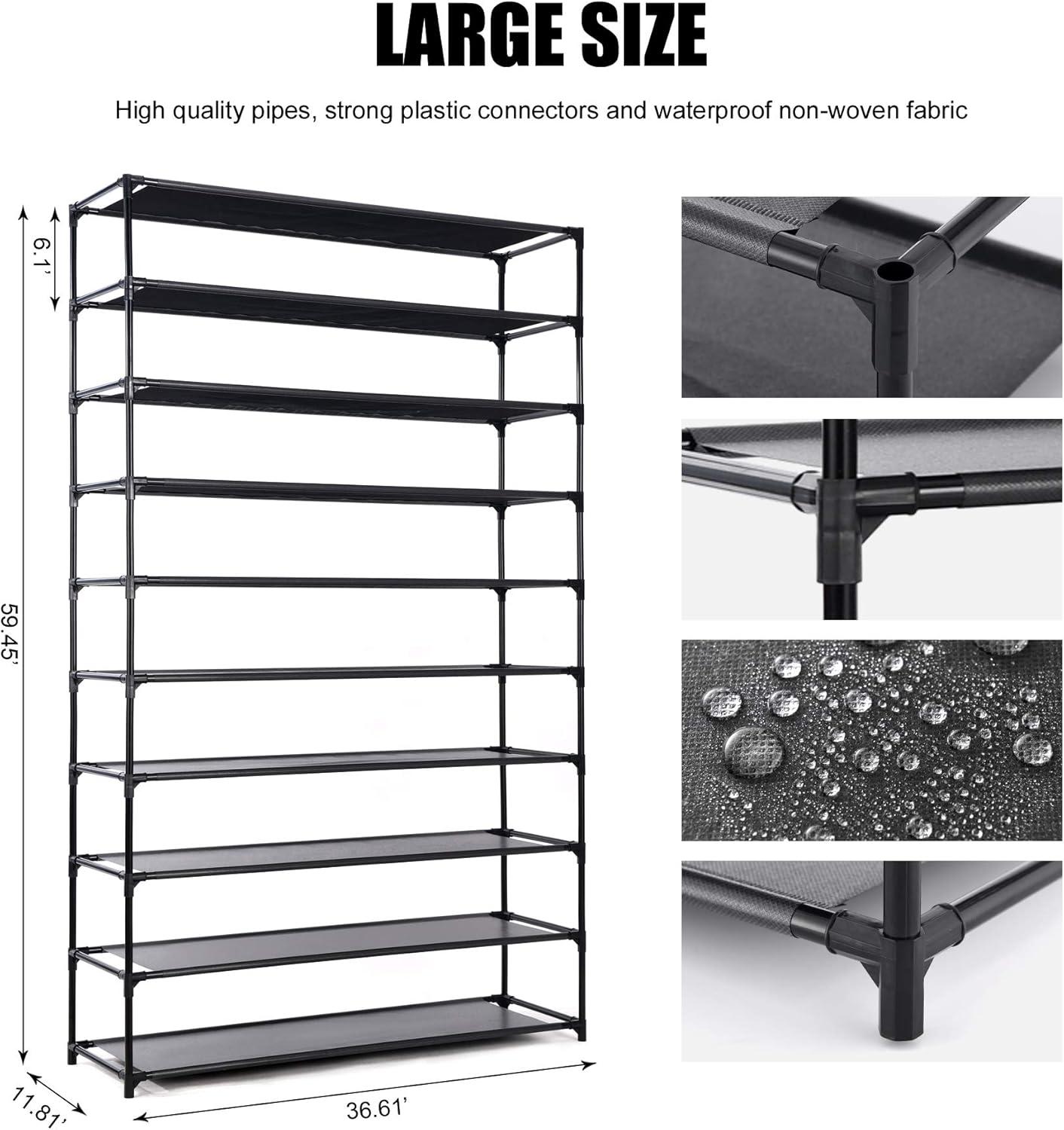 UBesGoo 10 Tiers Shoe Rack Shoe Shelf Free Standing 50 Pairs Shoe Tower Stand Space Saving Storage Organizer for Closet Entryway Bedroom Dorm Black