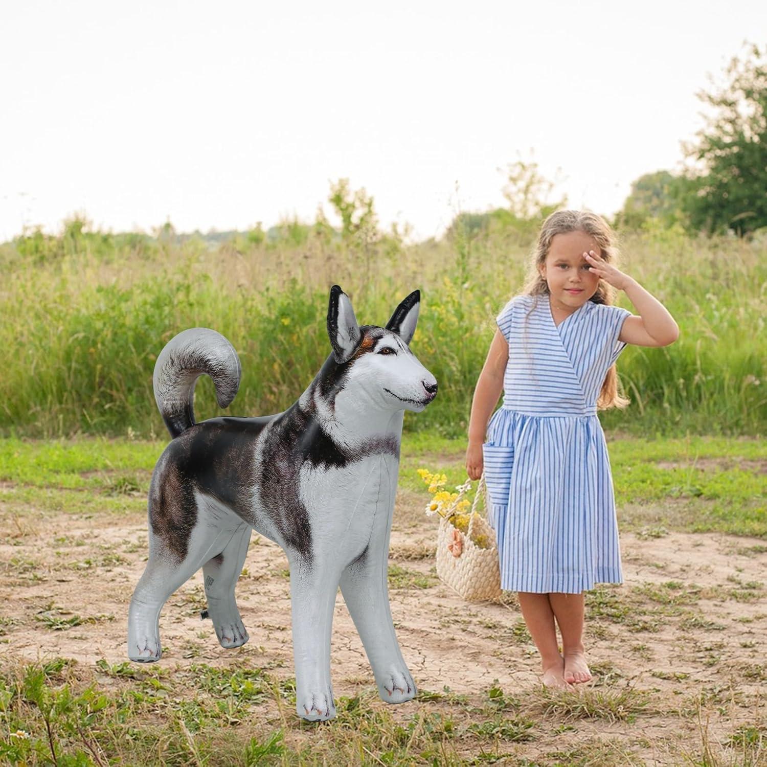 Jet Creations 30" Tall Inflatable Husky Dog Black White Lifelike Blow-Up Animal Figure, Puppy Pet Decor Play Farm Theme Party Pool Birthday VBS Photo Prop, Sport Mascot, Gift for Boys Girls Kids 1pc
