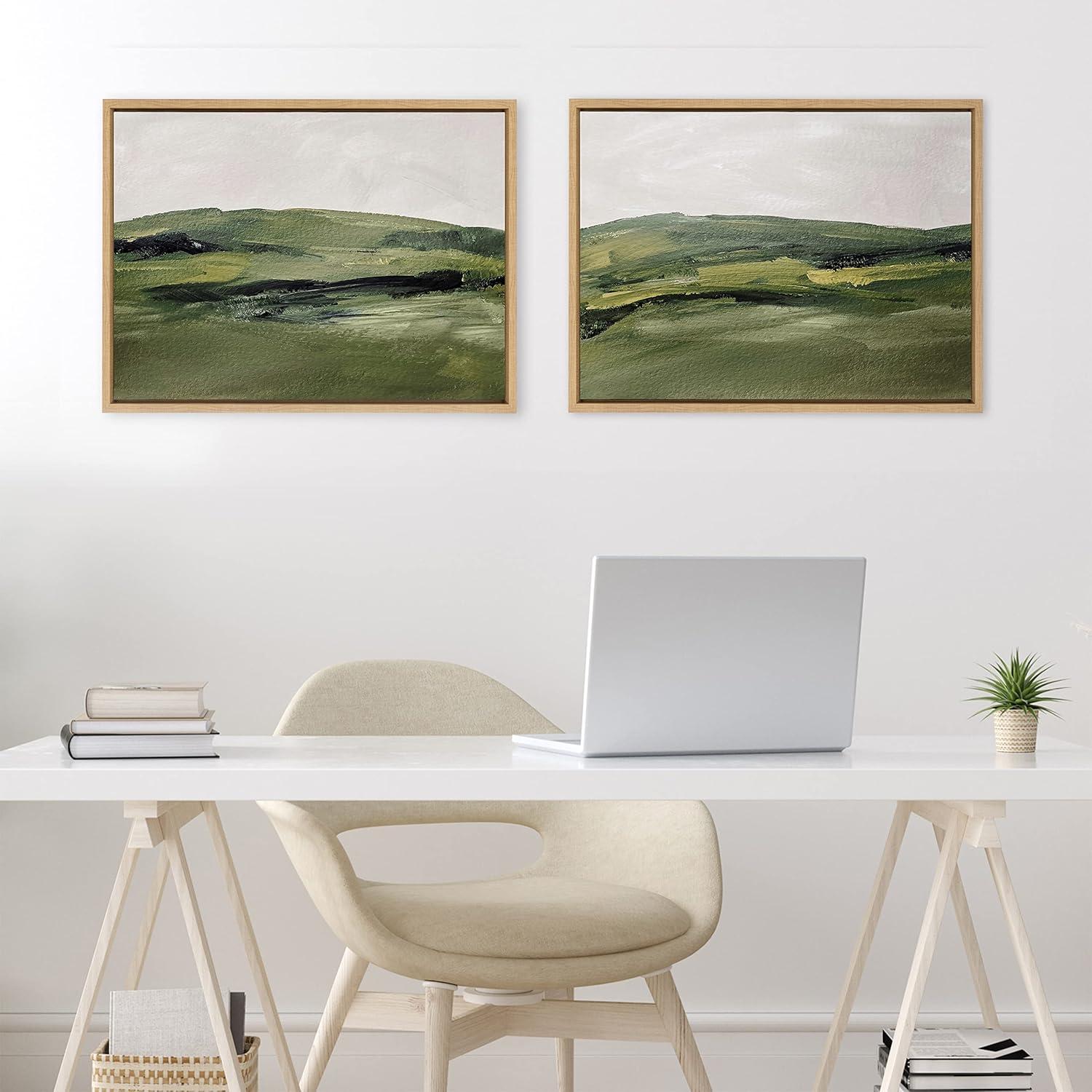 Kate and Laurel Sylvie Green Mountain Landscape I and II Framed Canvas Wall Art Set by Amy Lighthall, 2 Piece Set 18x24 Natural, Modern Soft Watercolor Nature Landscape Art for Wall Home Decor